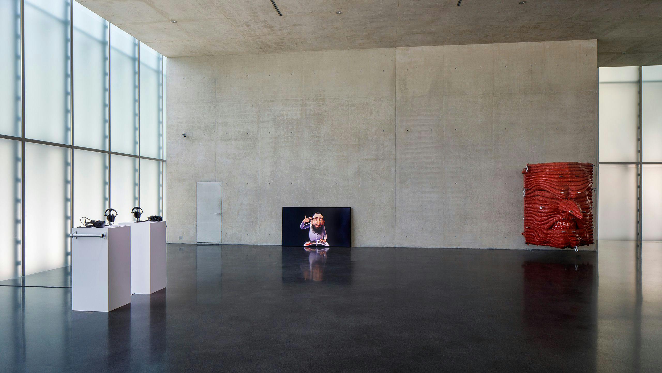 Installation view of the exhibition titled Jordan Wolfson at Kunsthaus Bregenz in Austria, dated 2022.
