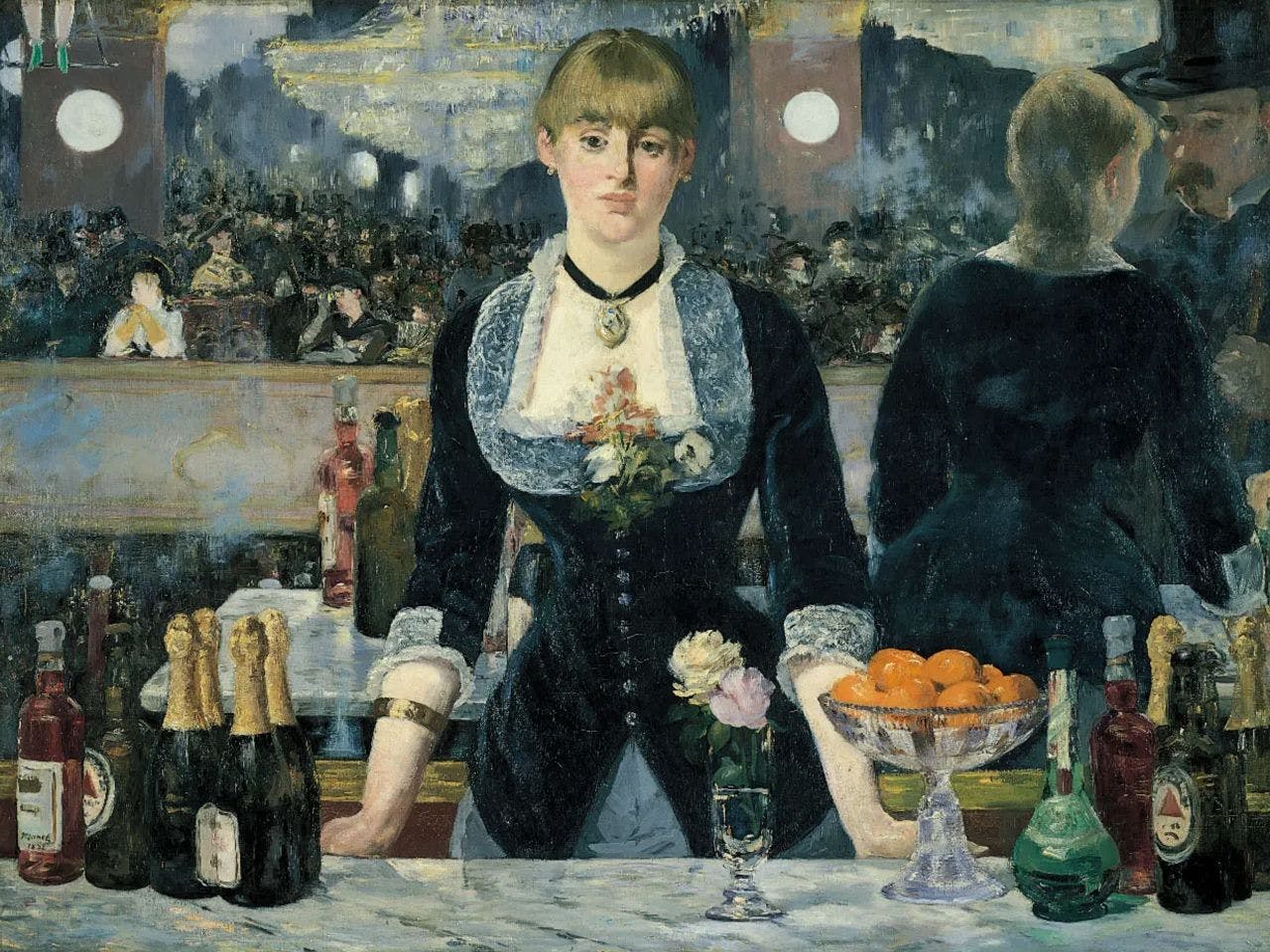 An artwork by Édouard Manet, titled A Bar at the Folies-Bergère, dated 1882