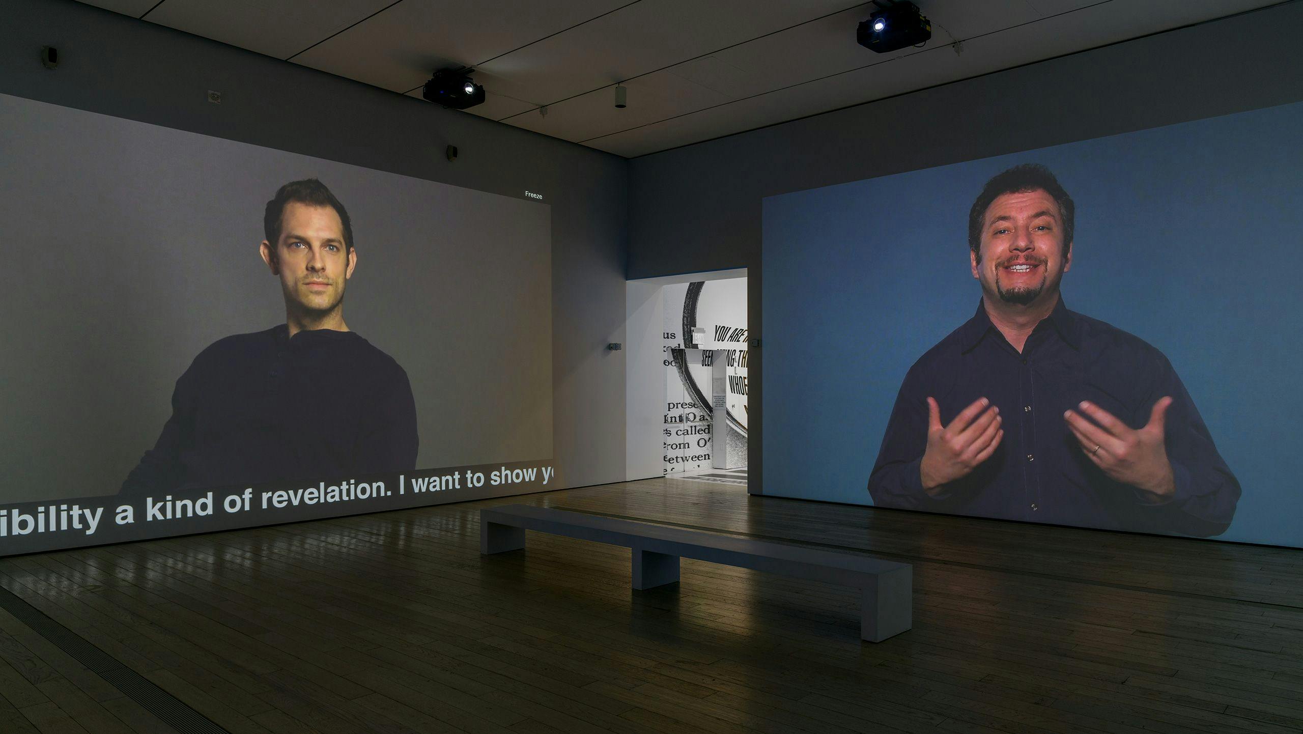 Installation view of the exhibition, Barbara Kruger: Thinking of You. I Mean Me. I Mean You., at Los Angeles County Museum of Art, dated 2022.