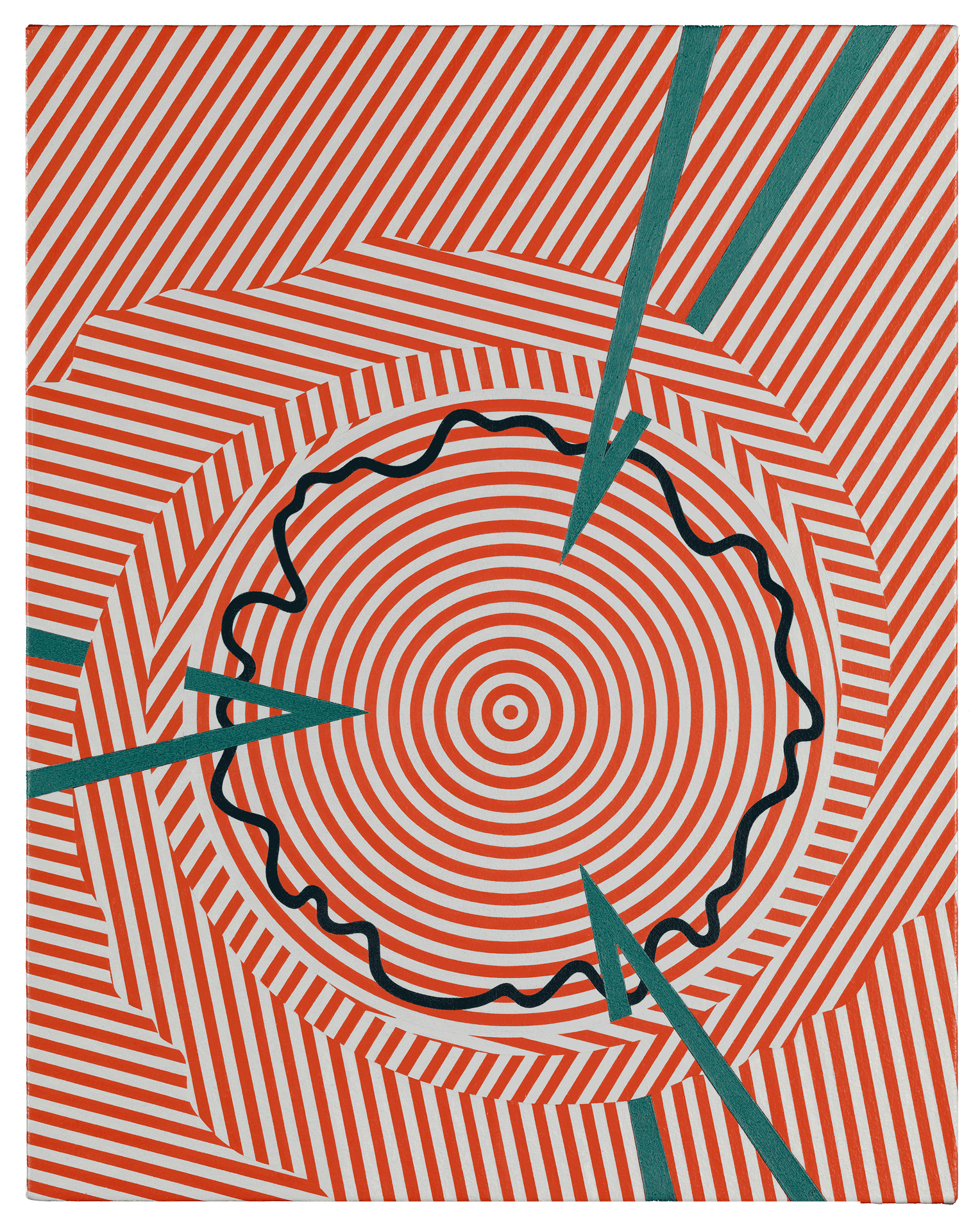 A painting by Tomma Abts, titled Feio, dated 2007. 