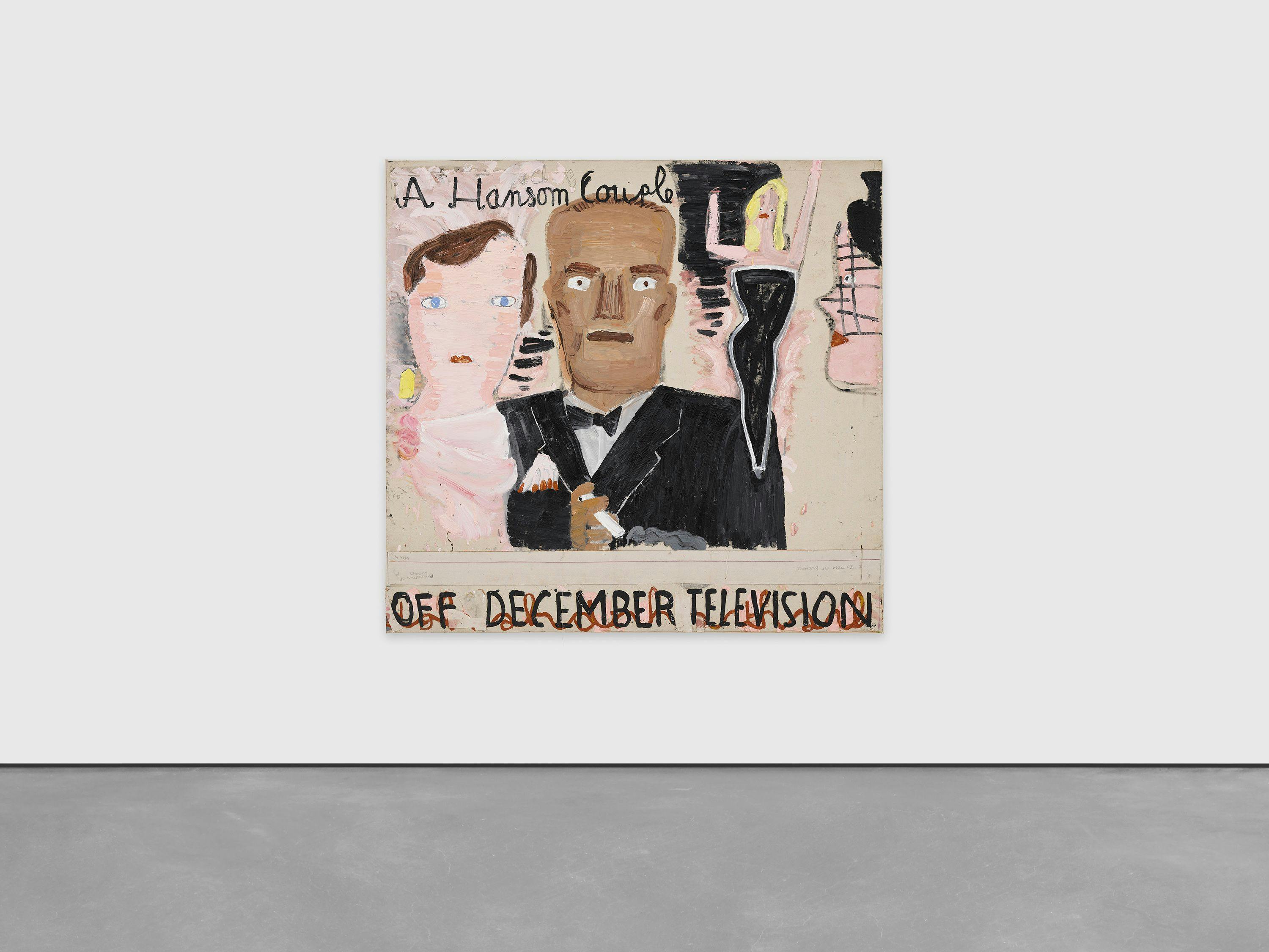 A painting by Rose Wylie, titled A Handsome Couple, dated 2022.