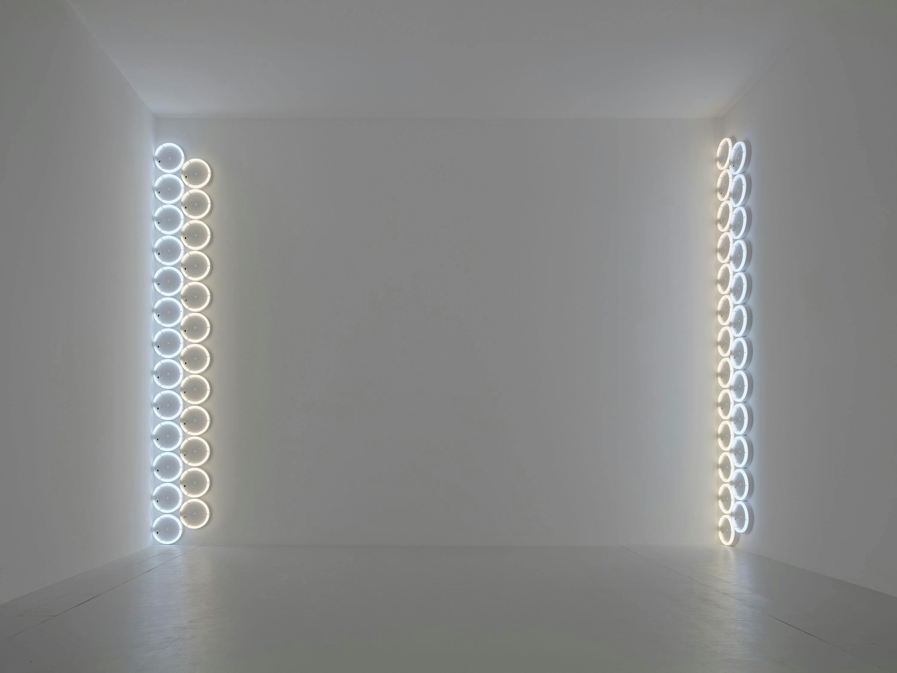 A sculpture by Dan Flavin, called untitled (to Tina and Christoph and their Palladio), dated 1972 to 1973.
