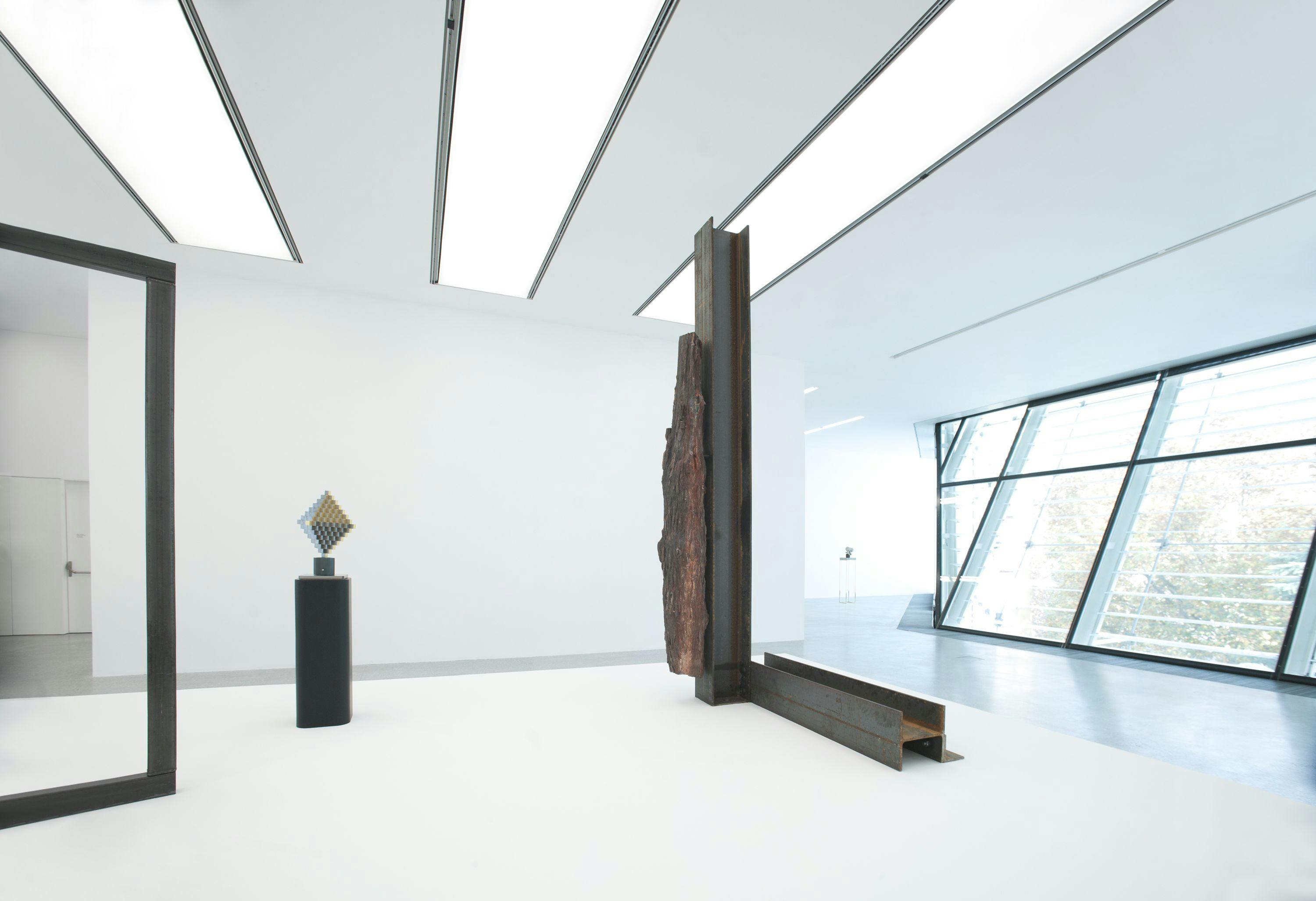 Installation view of the exhibition titled Carol Bove and Carlo Scarpa at Museion in Bolzano, Italy, dated 2014.