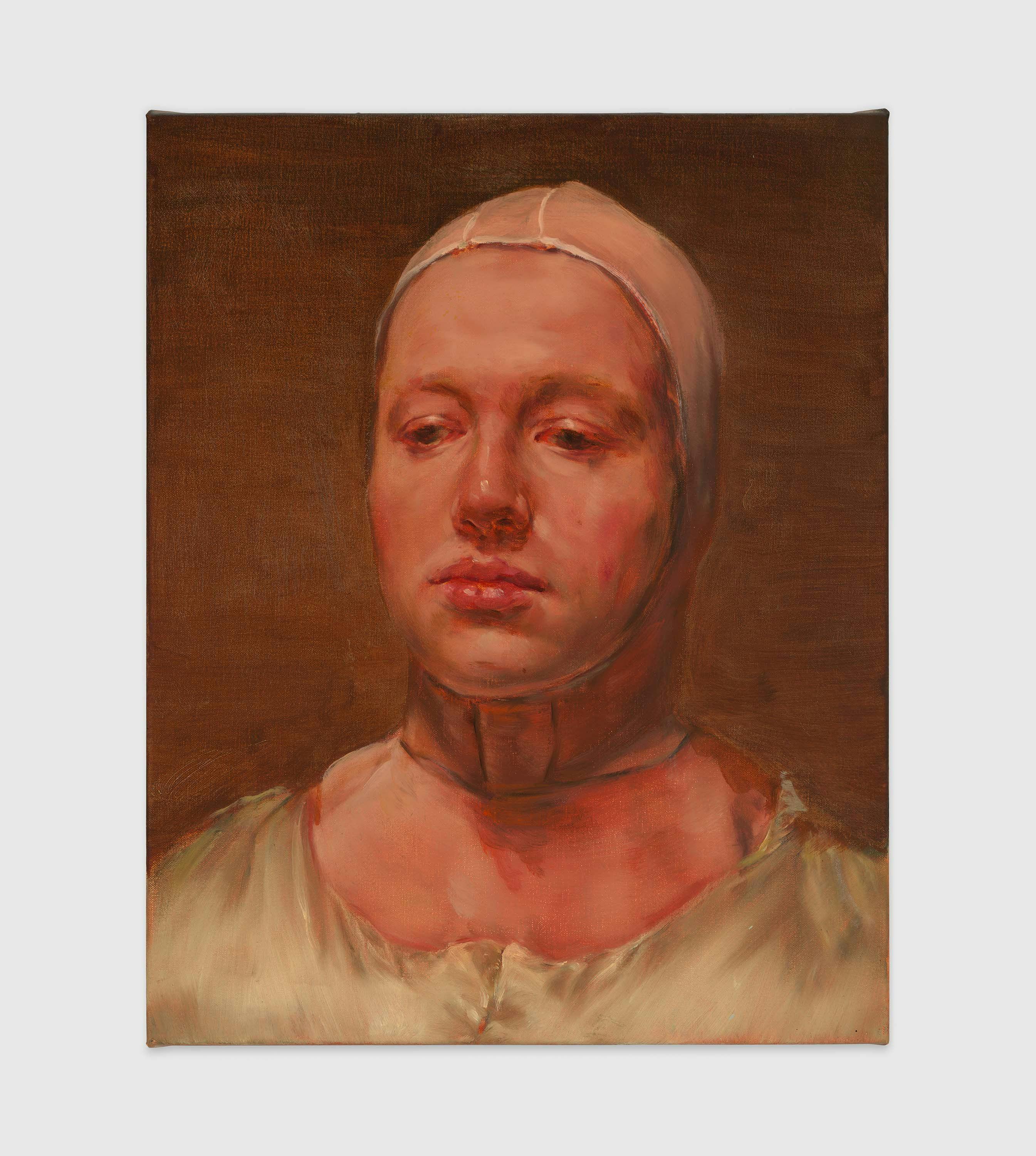 A painting by Michaël Borremans, titled The Fourth Double, dated 2024.