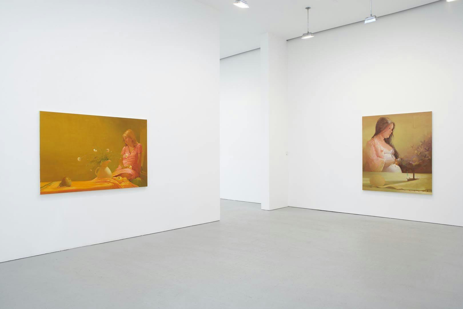 An installation view featuring works by Carol Bove and Harold Ancart, dated 2019