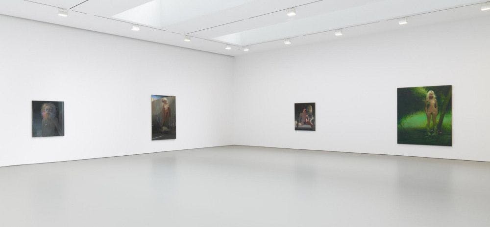 Installation view of the exhibition Lisa Yuskavage at David Zwirner in New York, dated 2015.