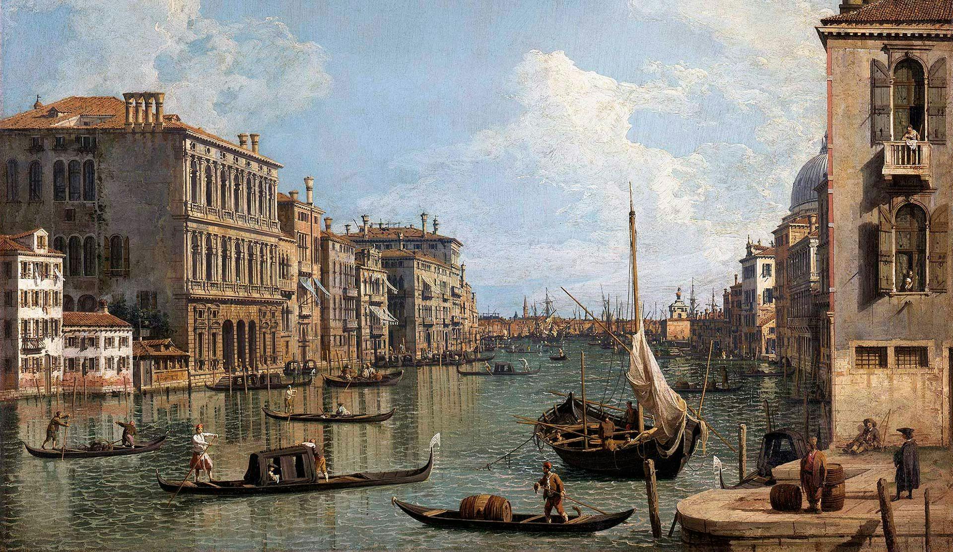 A detail from a painting by Canaletto, titled View of the Grand Canal looking toward the Punta della Dogana from Campo Sant’Ivo, dating from the 2nd third of the 18th Century.
