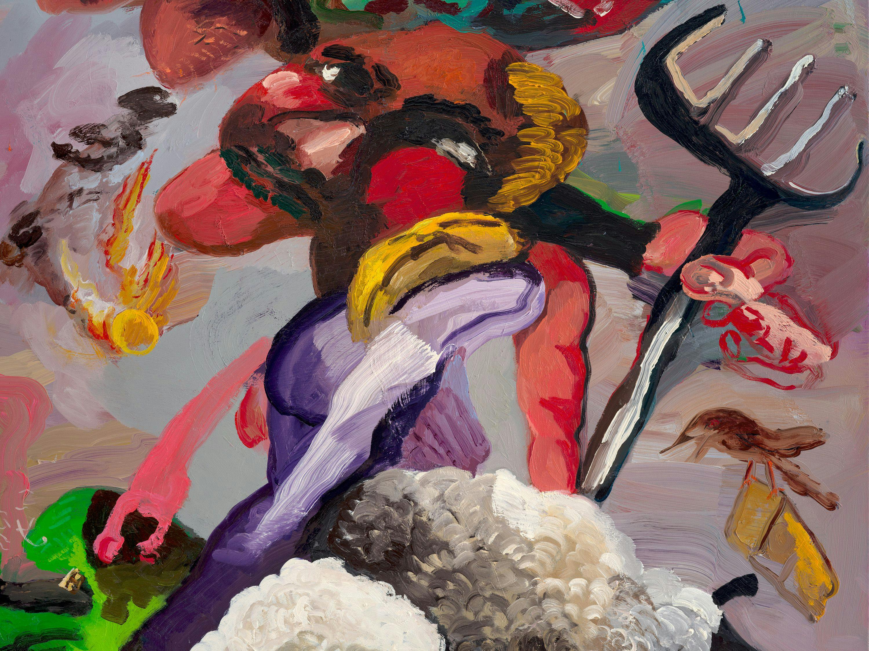 A detail from a painting Dana Schutz, titled ﻿The Island, dated 2023.