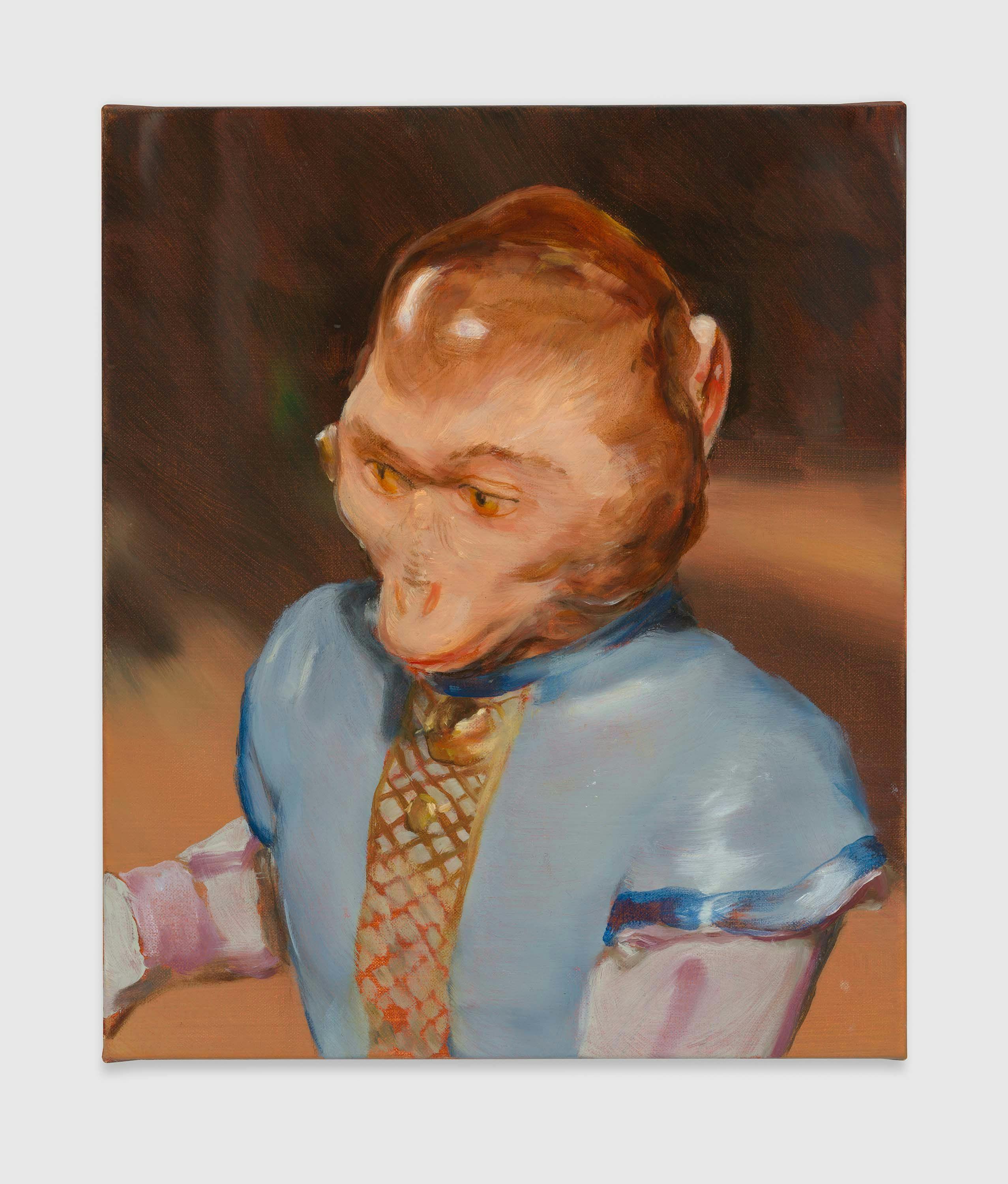 A painting by Michaël Borremans, titled The Monkey IV, dated 2023.