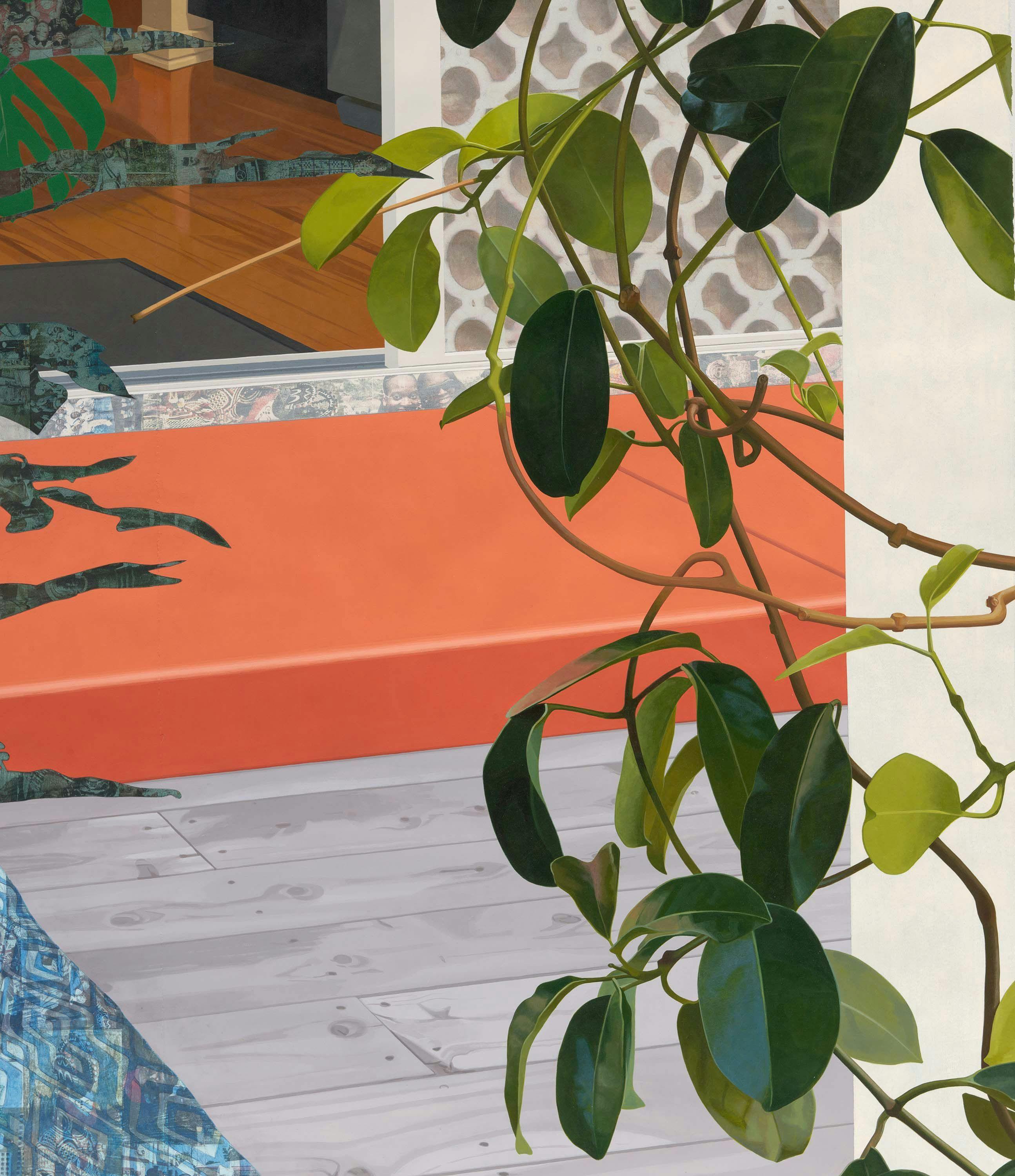 A detail from a work on paper by Njideka Akunyili Crosby, titled Still You Bloom in This Land of No Gardens, dated 2021.