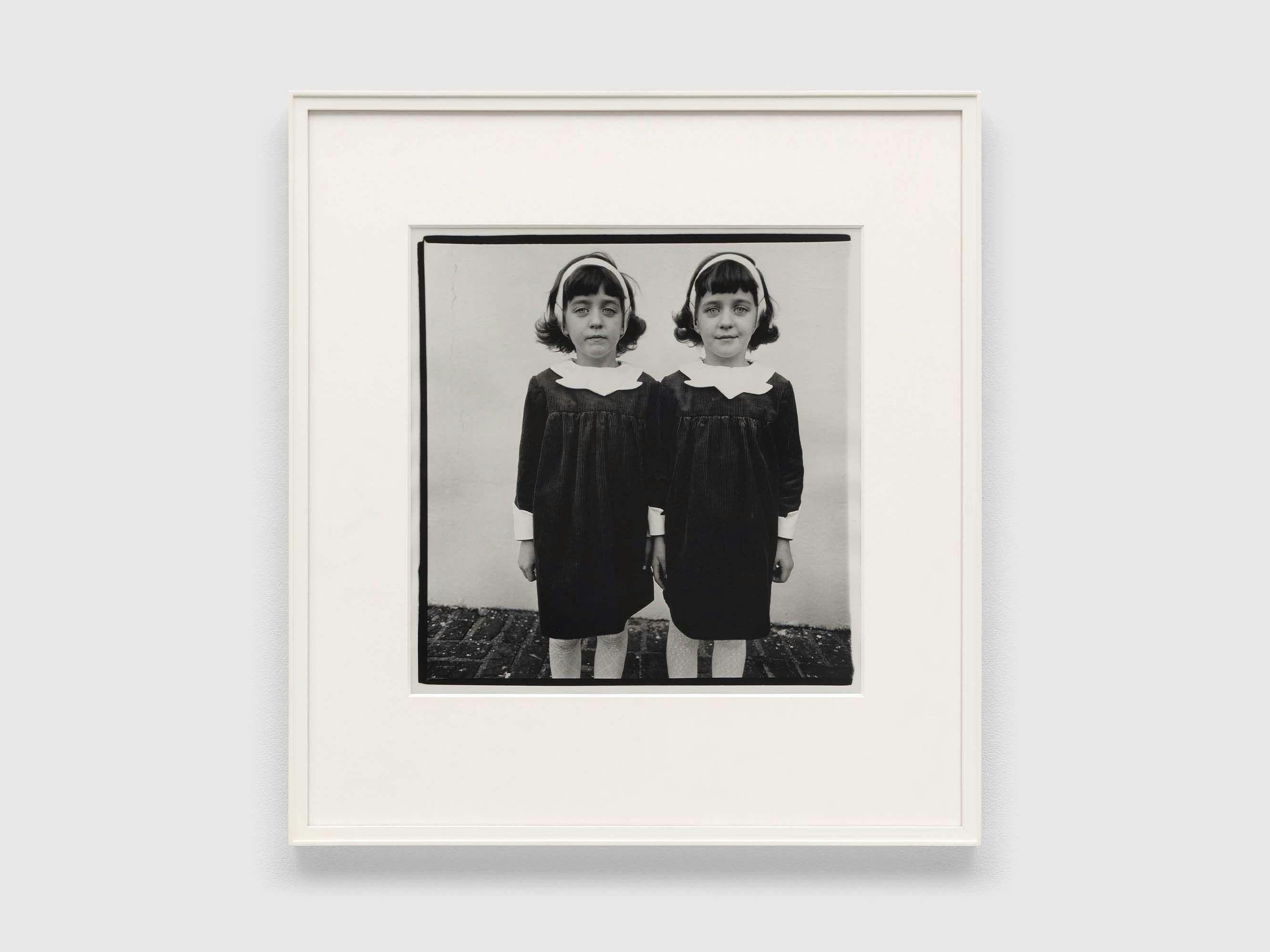 A photograph by Diane Arbus, titled Identical twins, Roselle, N.J., 1966, dated 1966.