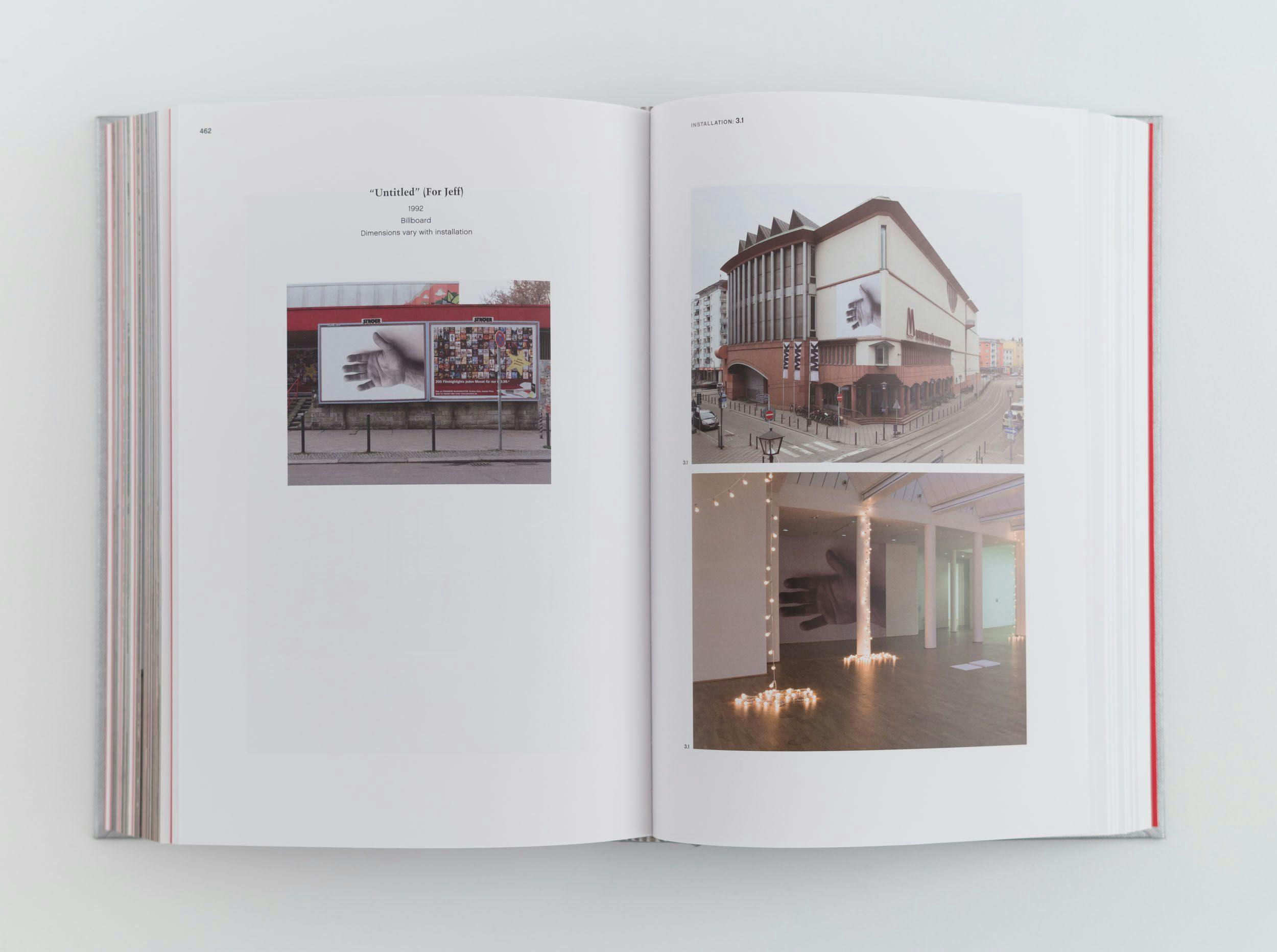 A photograph of a spread from the book Felix Gonzalez-Torres: Specific Objects Without Specific Form, dated 2016.