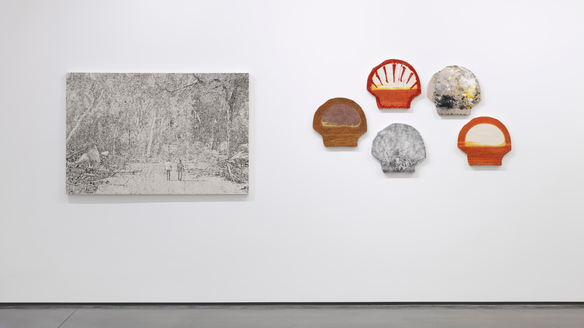 Installation view of the exhibition, Nate Lowman: Before and After, at Aspen Art Museum in Aspen, dated 2017.