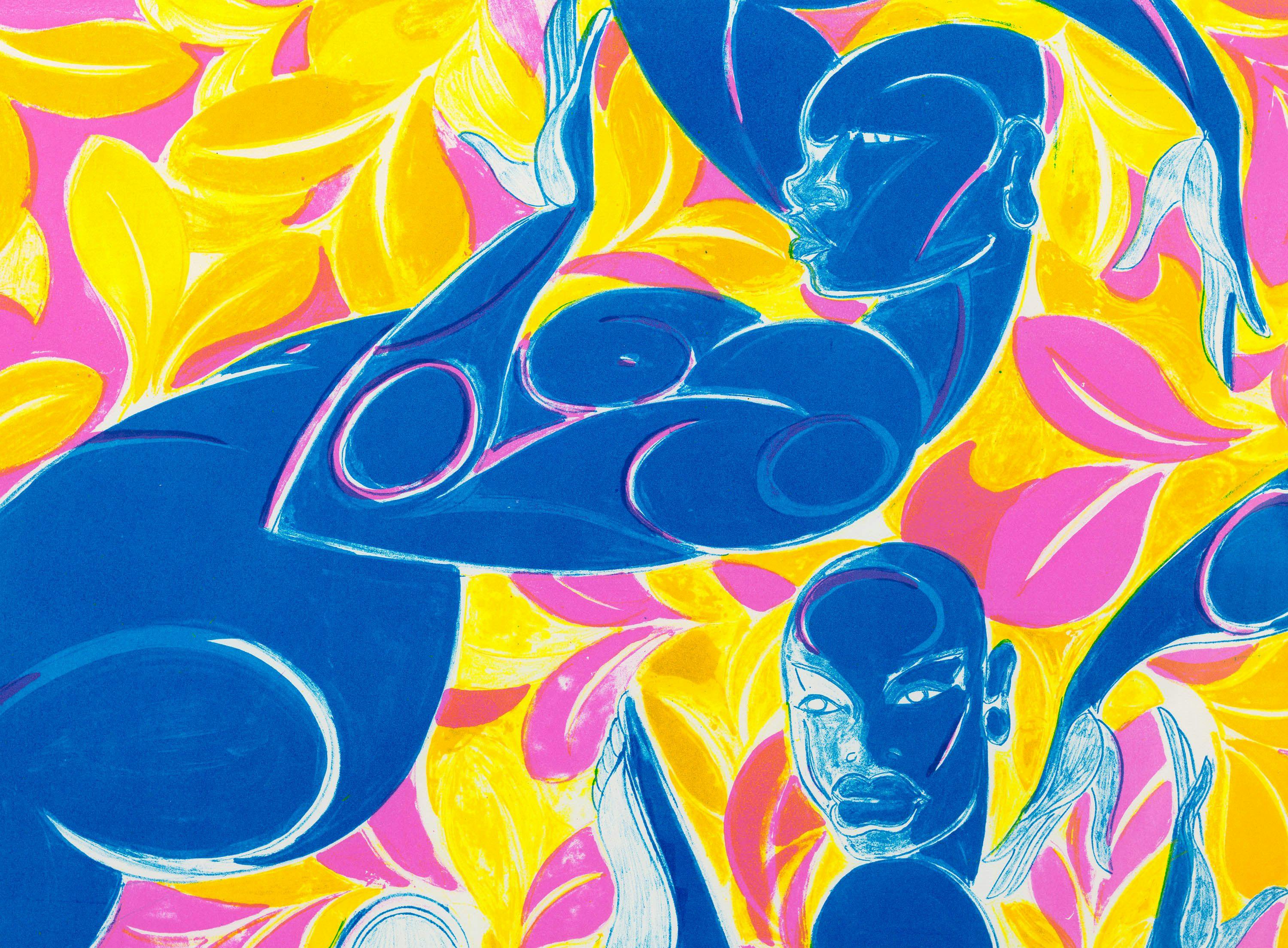 A detail from a print by Tunji Adeniyi-Jones, titled Sunrisers, dated 2022.