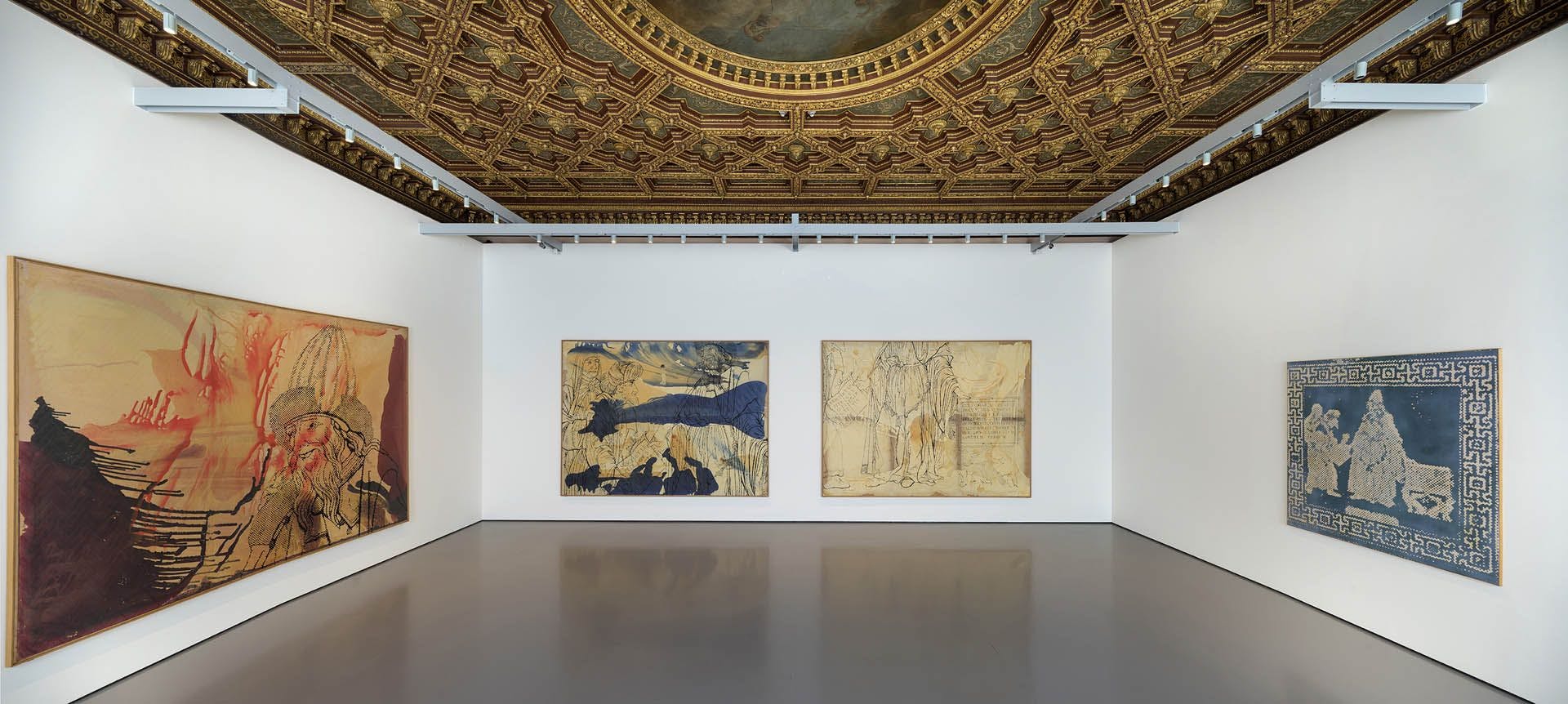 Installation view of the exhibition Sigmar Polke at Palazzo Grassi in Venice, dated 2016.