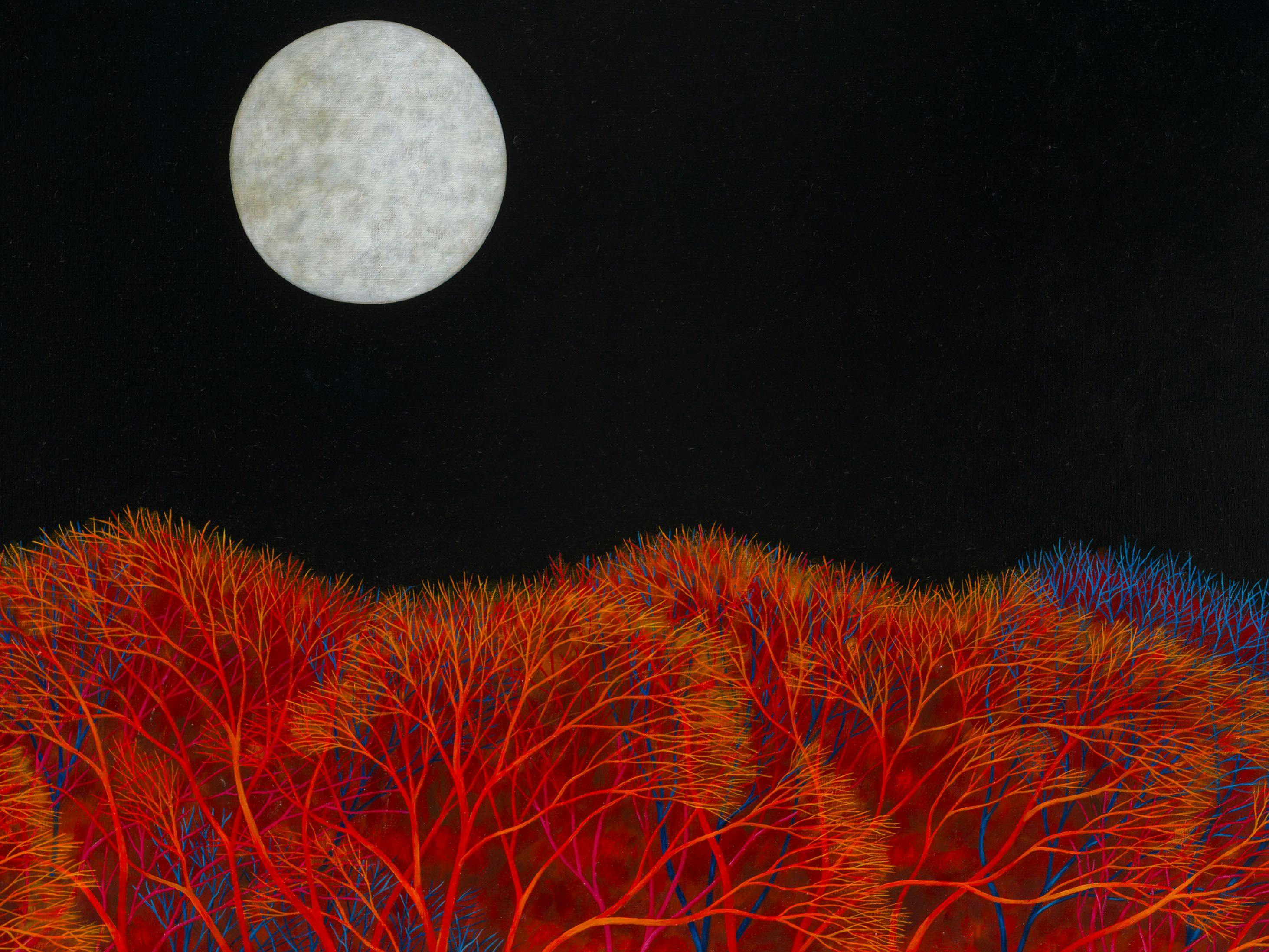 A detail from a painting by Scott Kahn Wolf, titled Moon, dated 2023.
