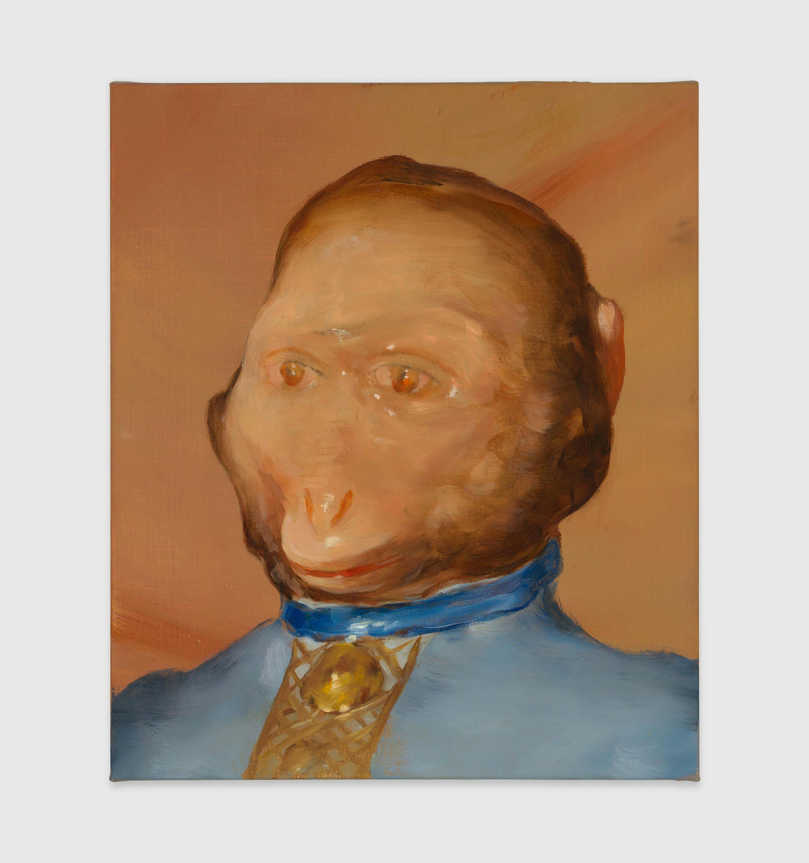 A painting by Michaël Borremans, titled The Monkey III, dated 2023.