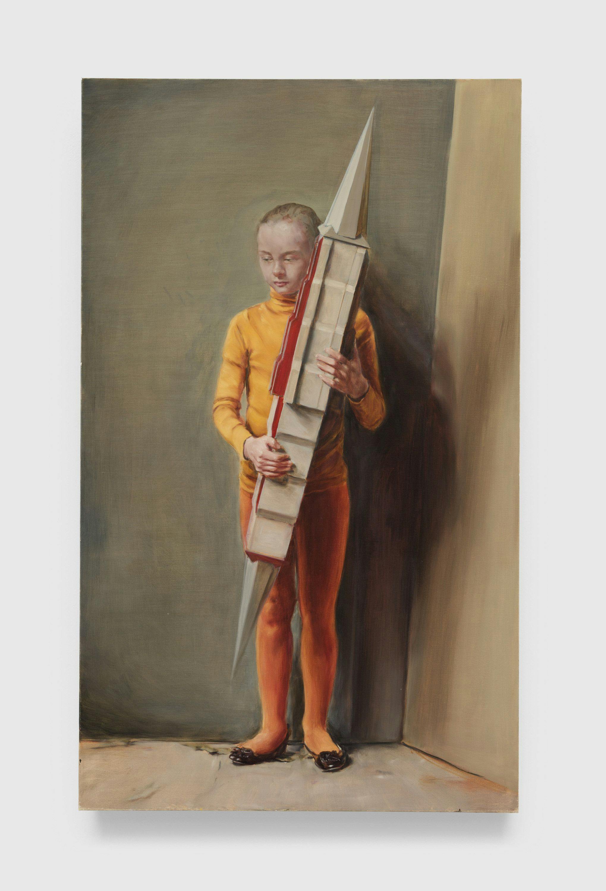 A painting by Michaël Borremans, titled The Missile, dated 2013.