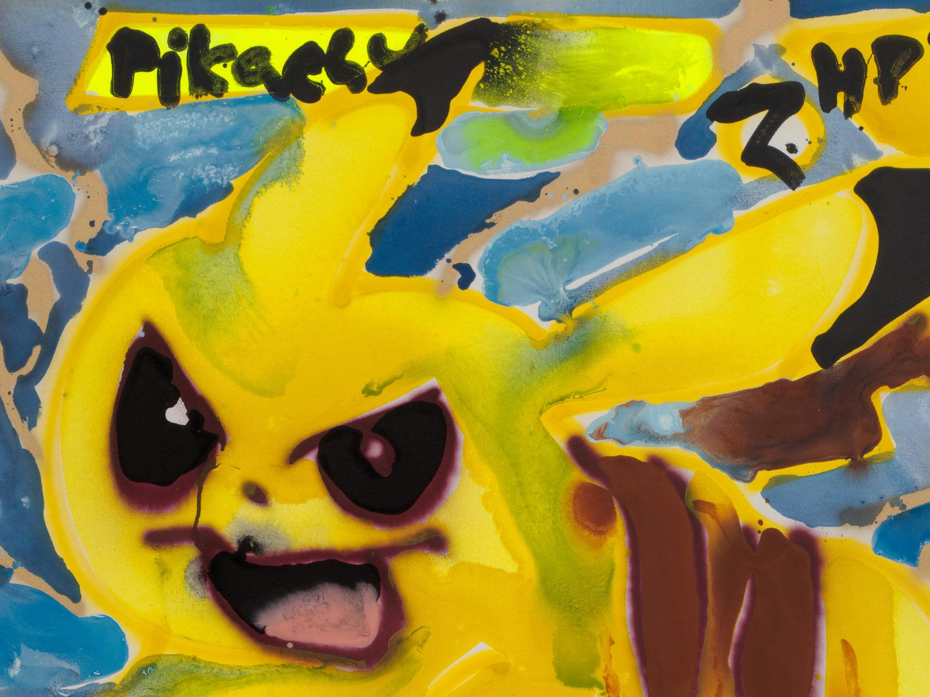 A detail from a painting by Katherine Bernhardt, titled Pikachu Pikaball, dated 2021.