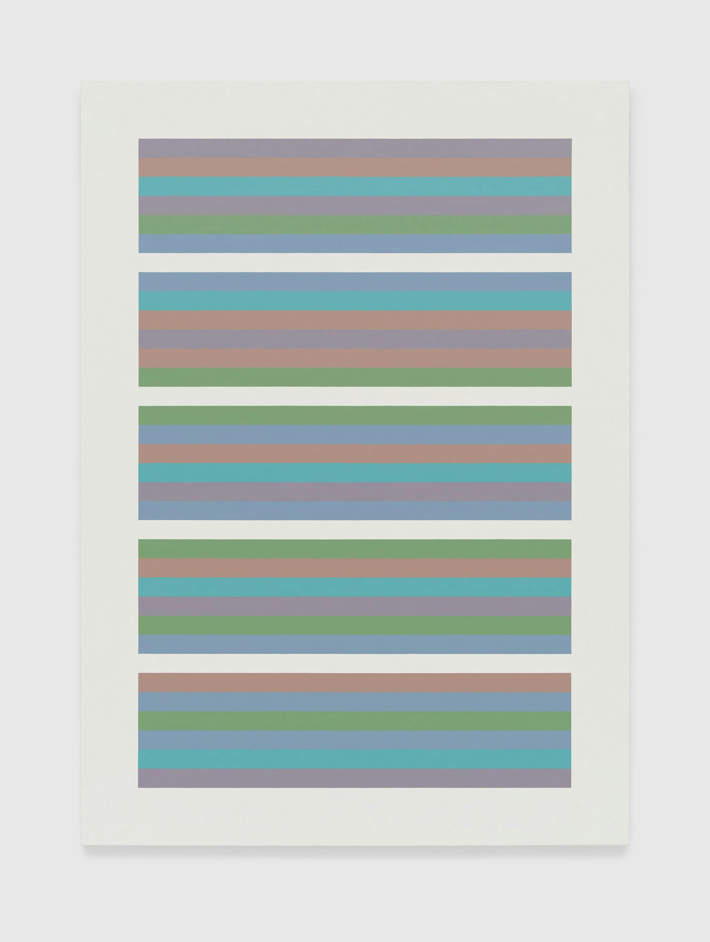 A painting by Bridget Riley, titled Intervals 12, dated 2021.