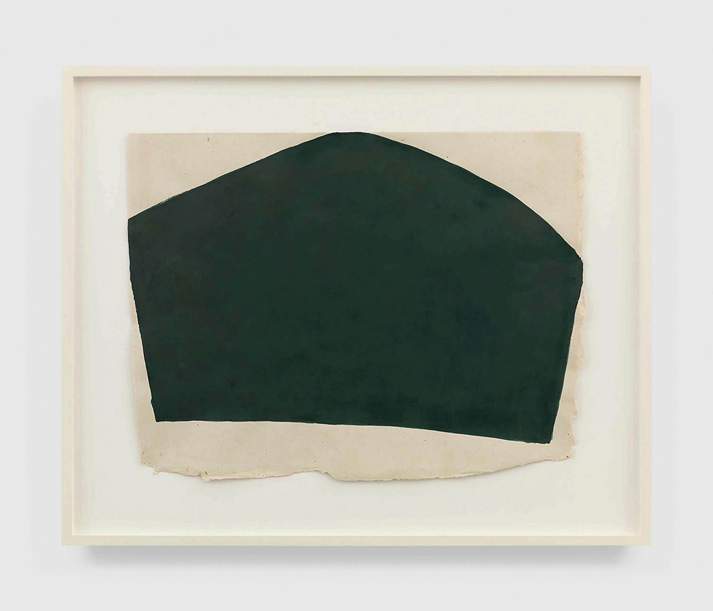 A work on paper by Suzan Frecon title lifted dark green composition touching top and two sides, dated 2013.