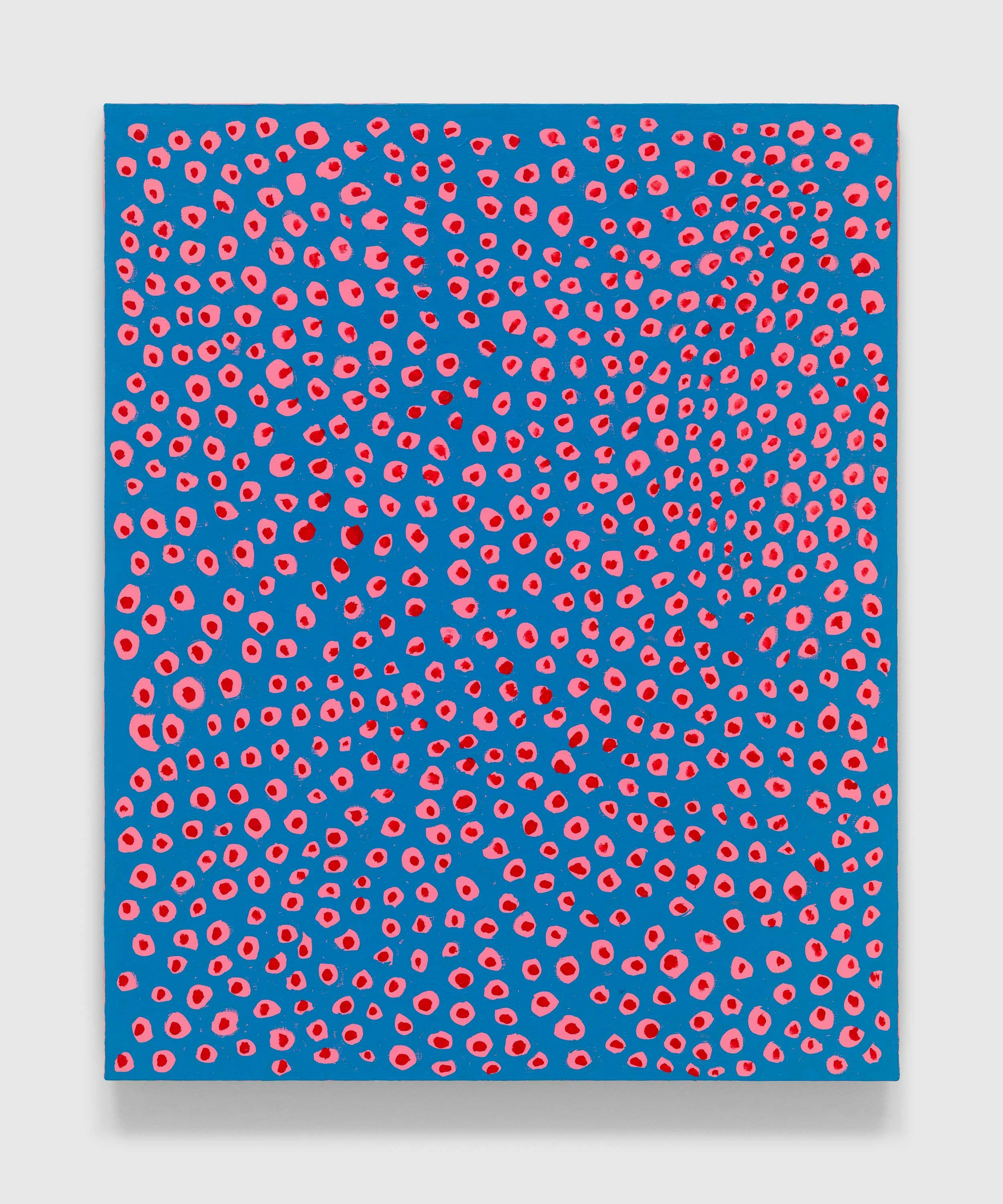 A painting by Yayoi Kusama, titled EVERY DAY I PRAY FOR LOVE, dated 2022.
