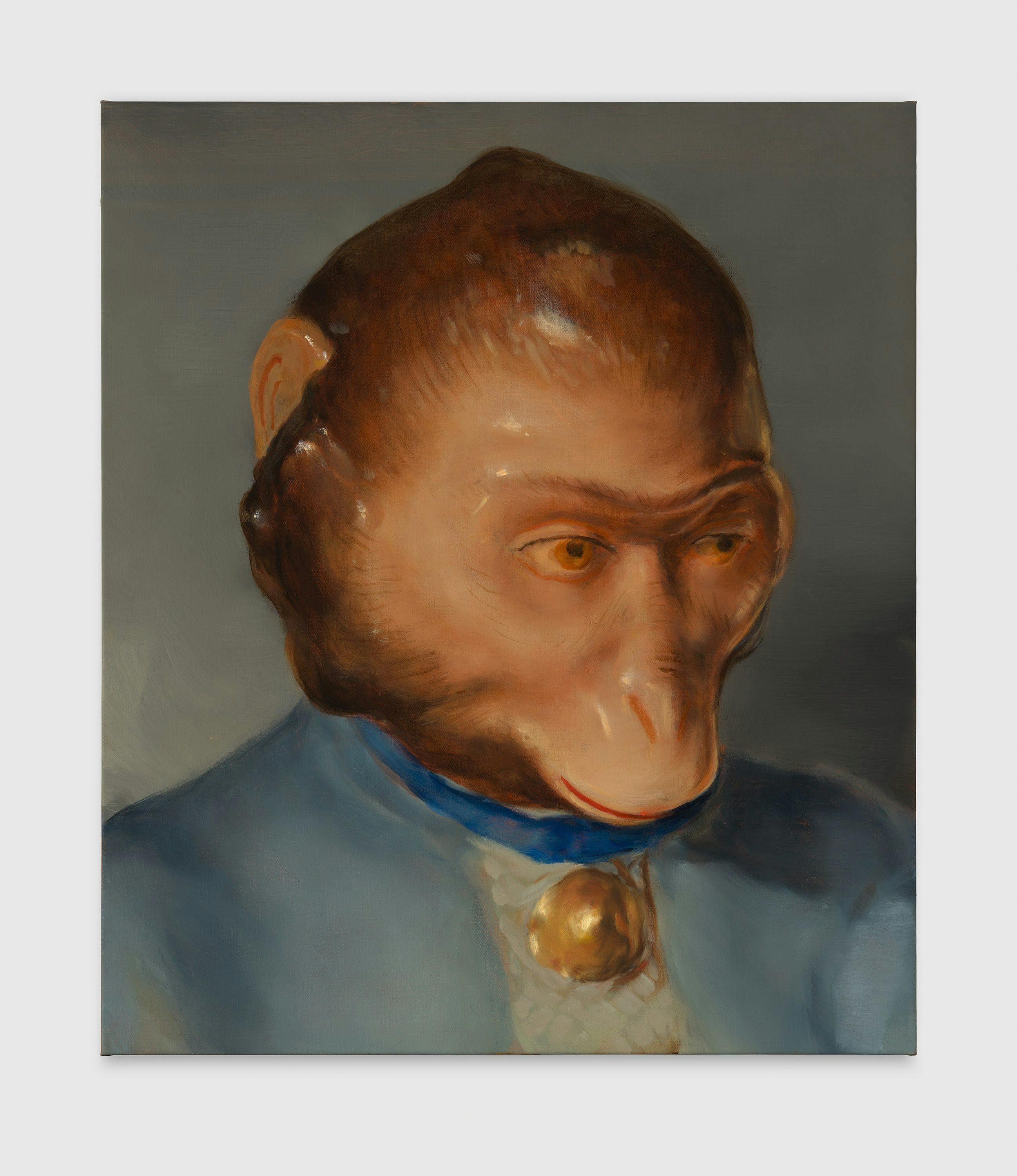 A painting by Michaël Borremans, titled The Monkey, dated 2023.