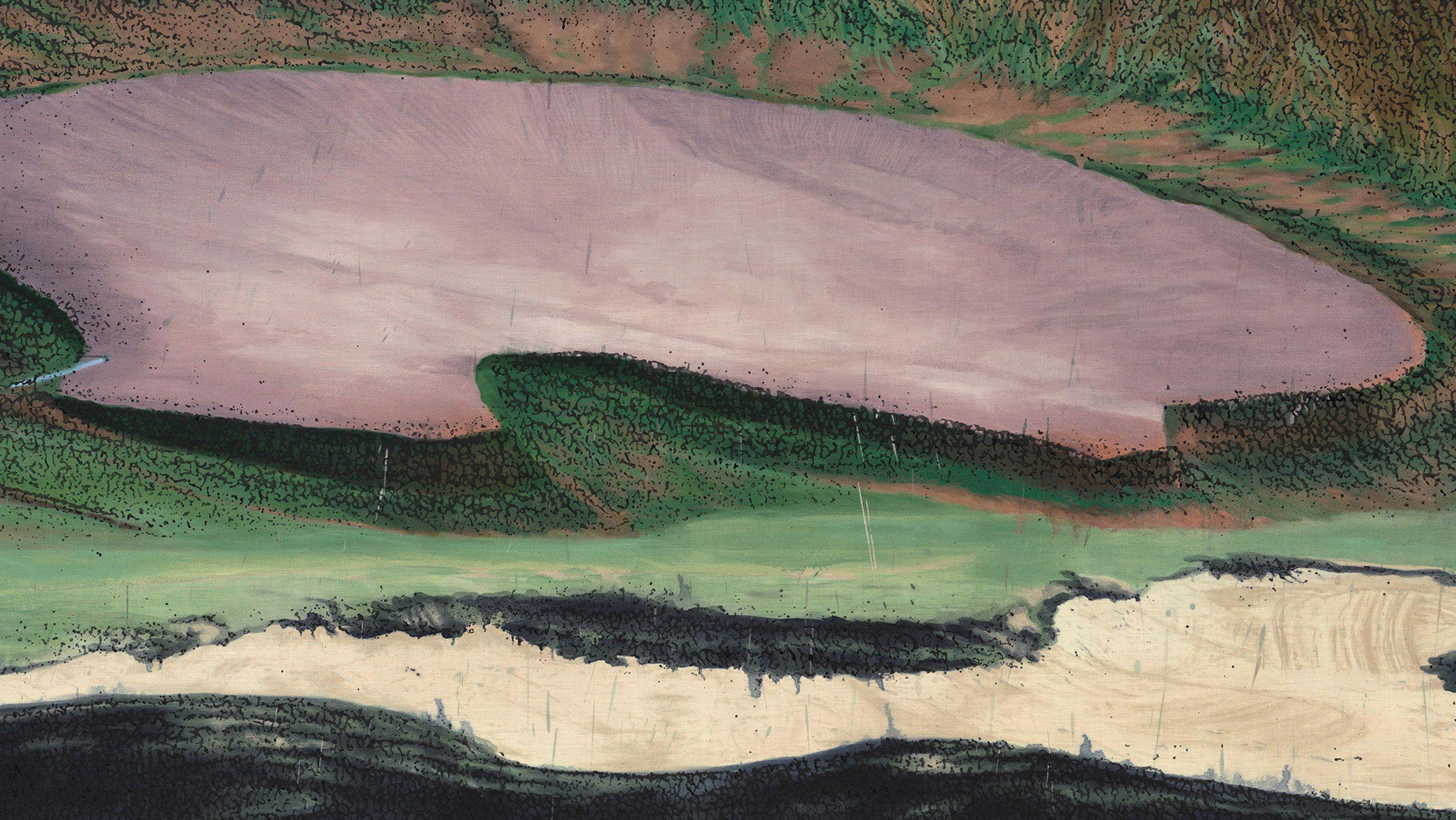 A detail of an artwork by Nate Lowman called tbt - golf course composite 9, dated 2024
