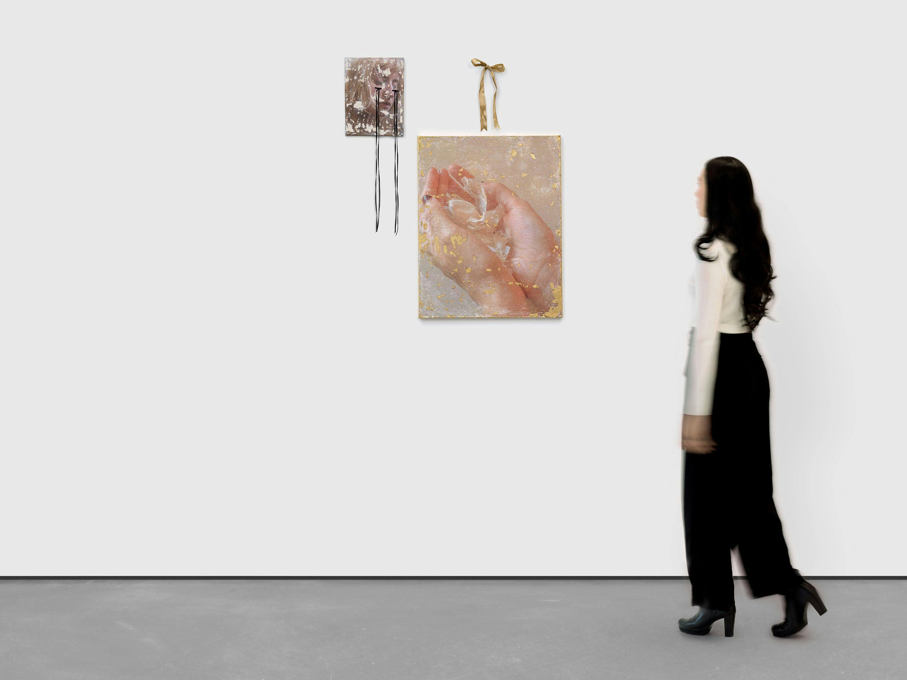 A mixed media installation by Mavourneen Dooley, titled Gentle Offering, dated 2023.