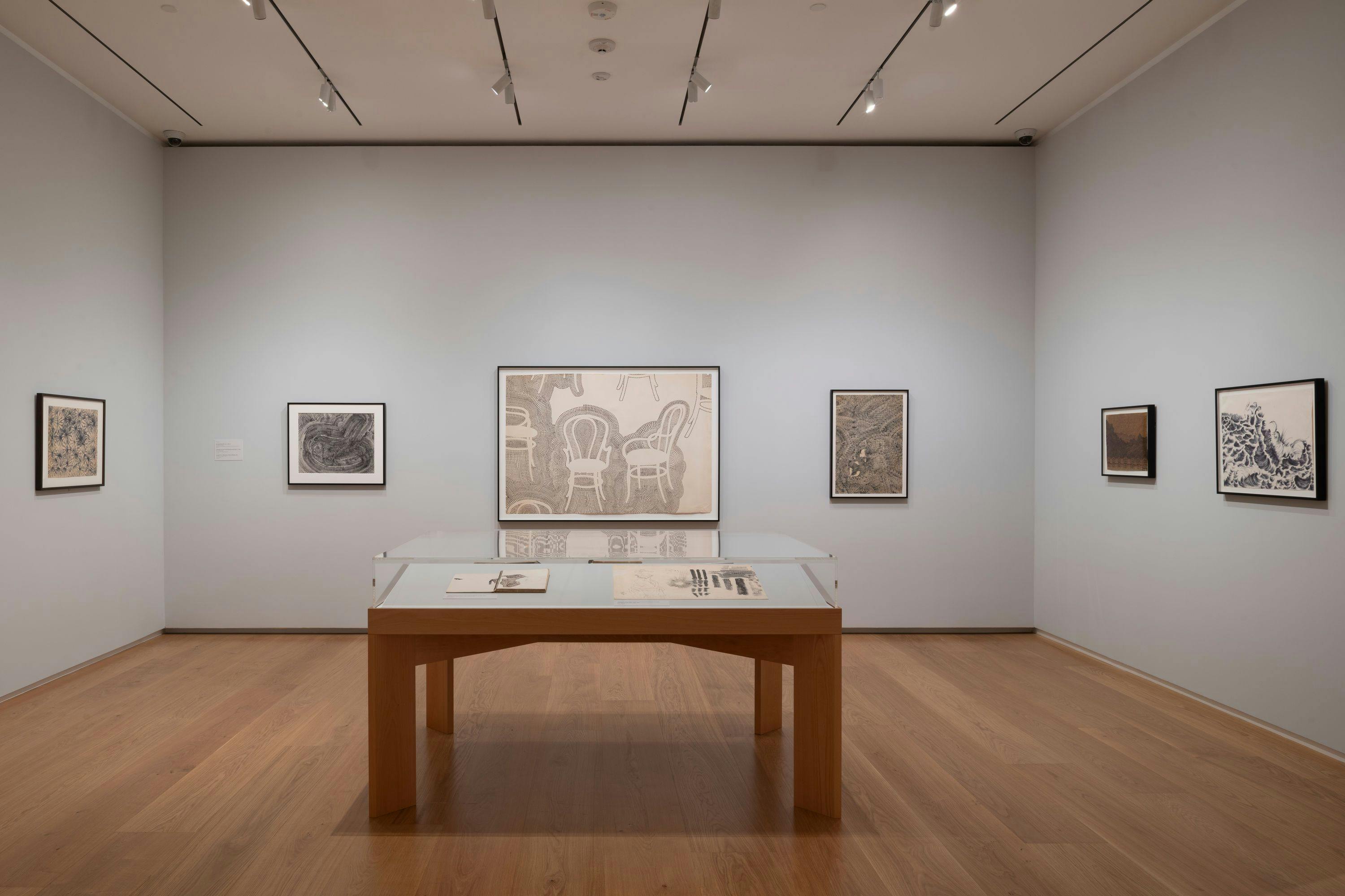 Installation view of the exhibition Ruth Asawa: Through Line, at The Menil Collection in Houston, Texas, dated 2024.
