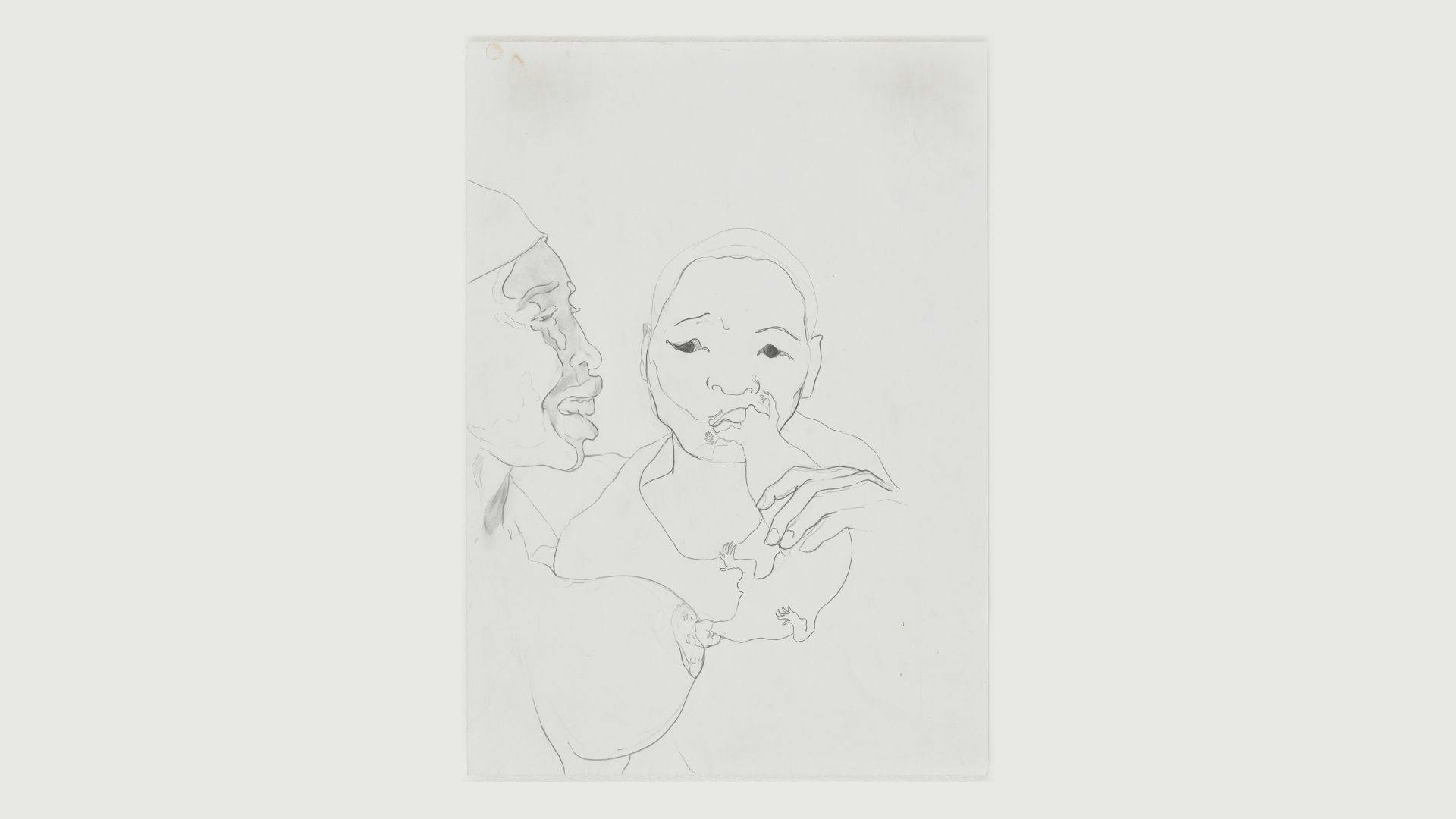 A drawing by Michael Armitage, titled Study, Wet Nurse, dated 2016.