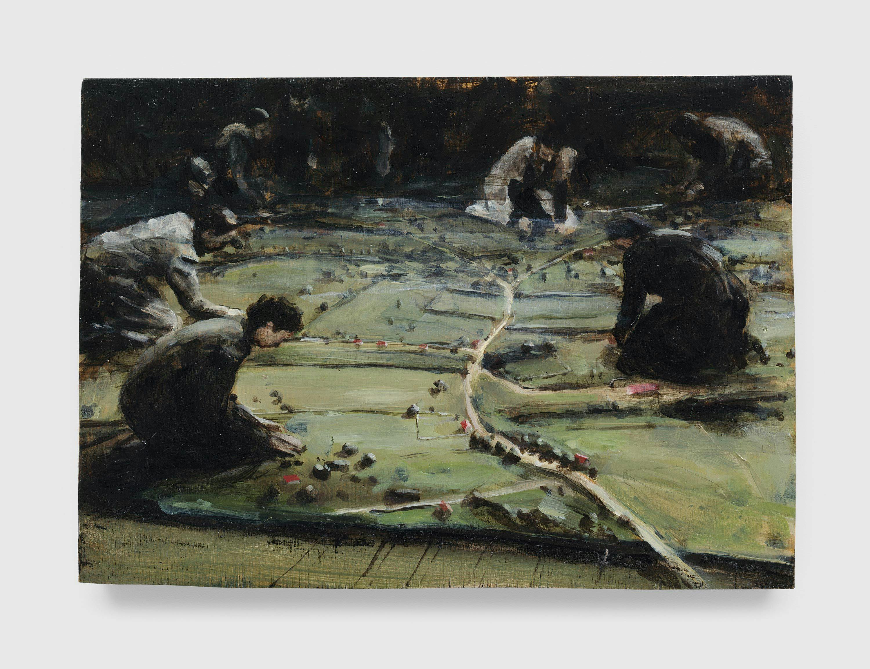 A painting by Michaël Borremans, titled E-Trickland, 2003 to 2004.