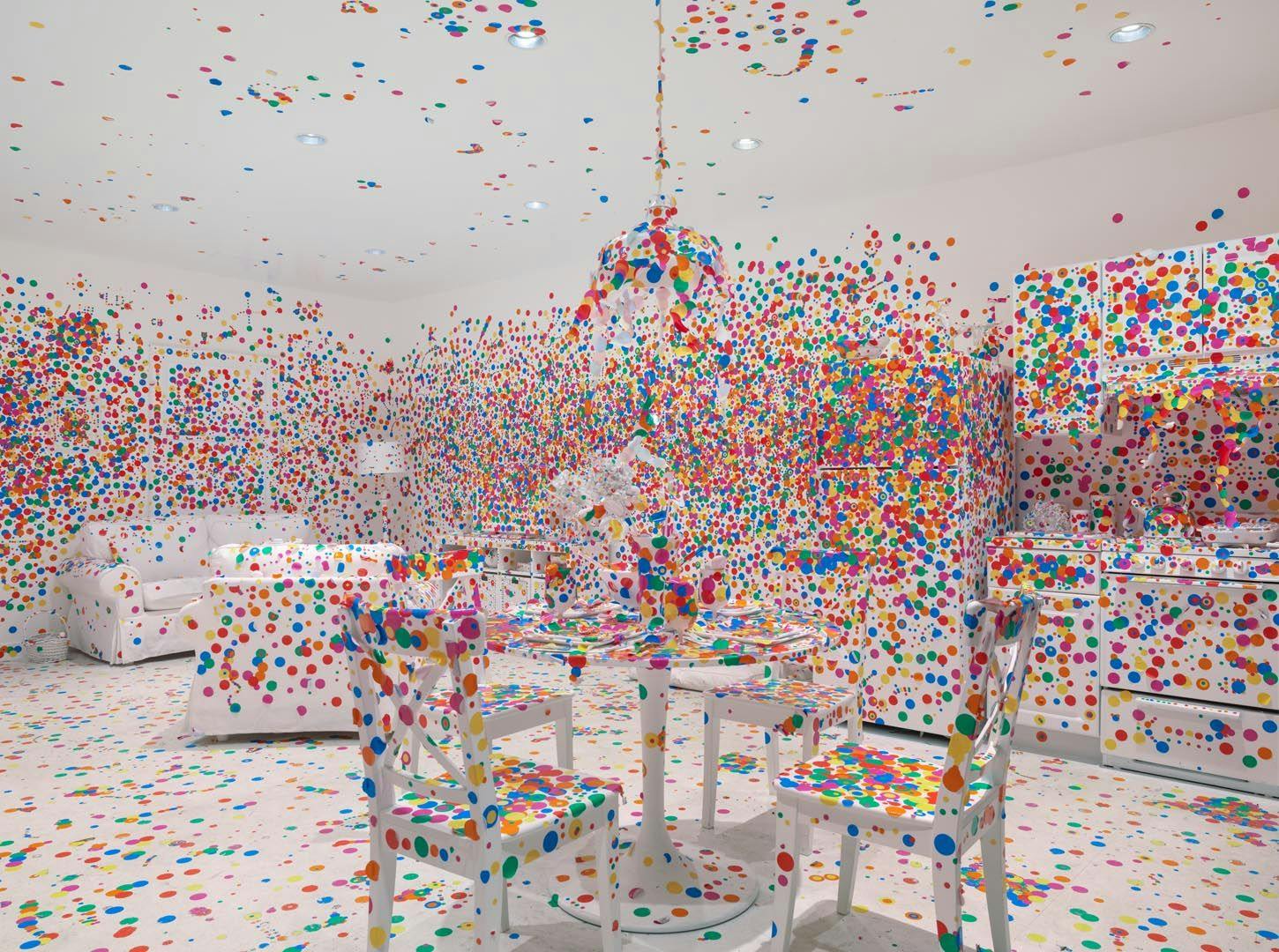 Installation view of the exhibition Yayoi Kusama: Give Me Love at David Zwirner in New York, dated 2015.
