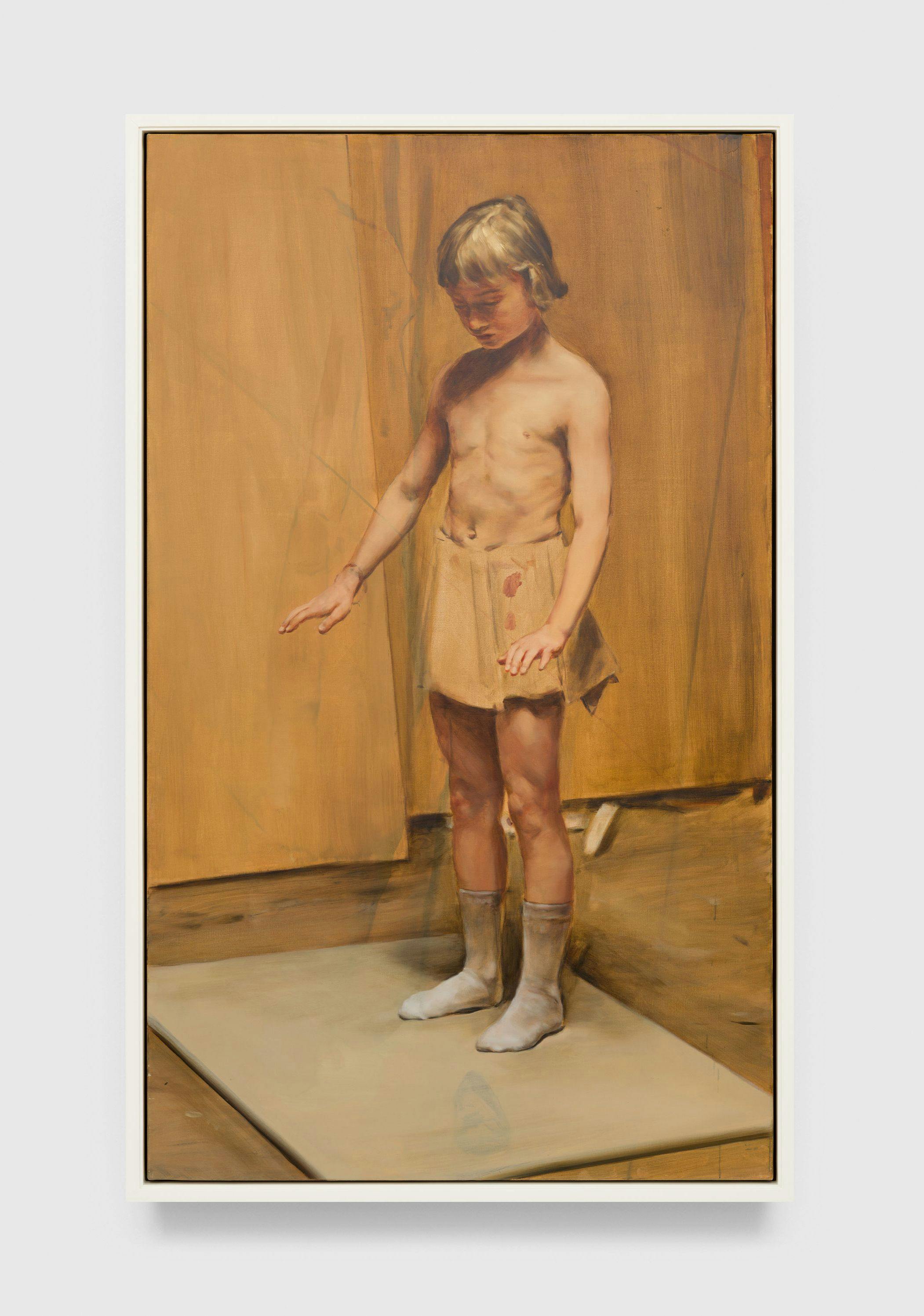 A painting by Michaël Borremans, titled The Wooden Skirt, dated 2011.