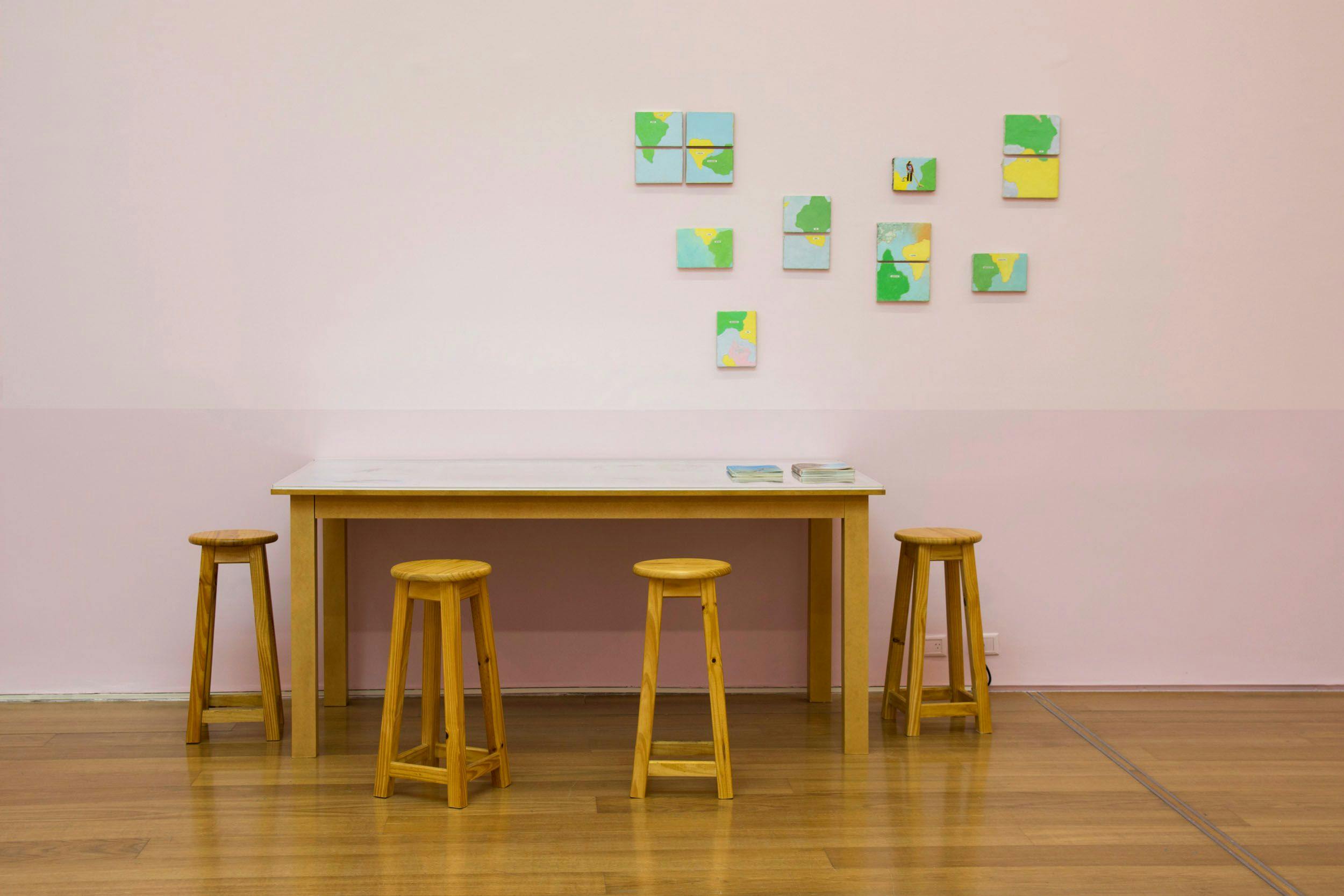 Installation view of the exhibition A Story of Negotiation¬†at Museo de Arte Latinoamericano de Buenos Aires (MALBA) - Fundaci√≥n Costantini, dated 2015 to 2016.