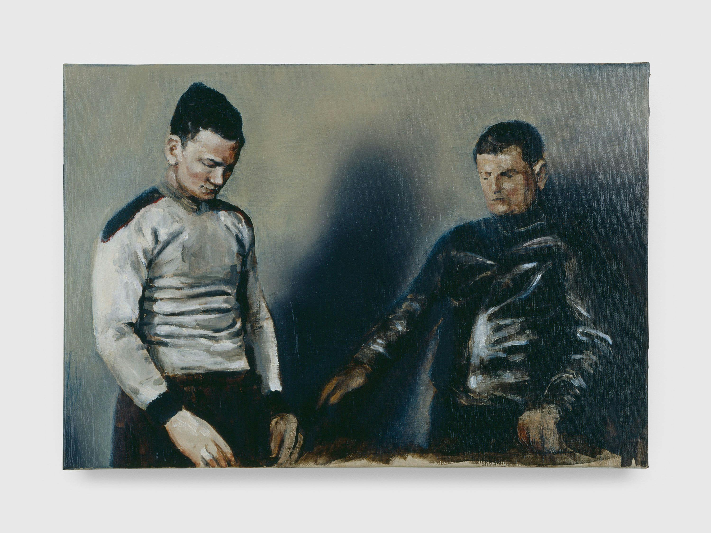 A painting by Michaël Borremans, titled The Soil - (II), dated 2002.