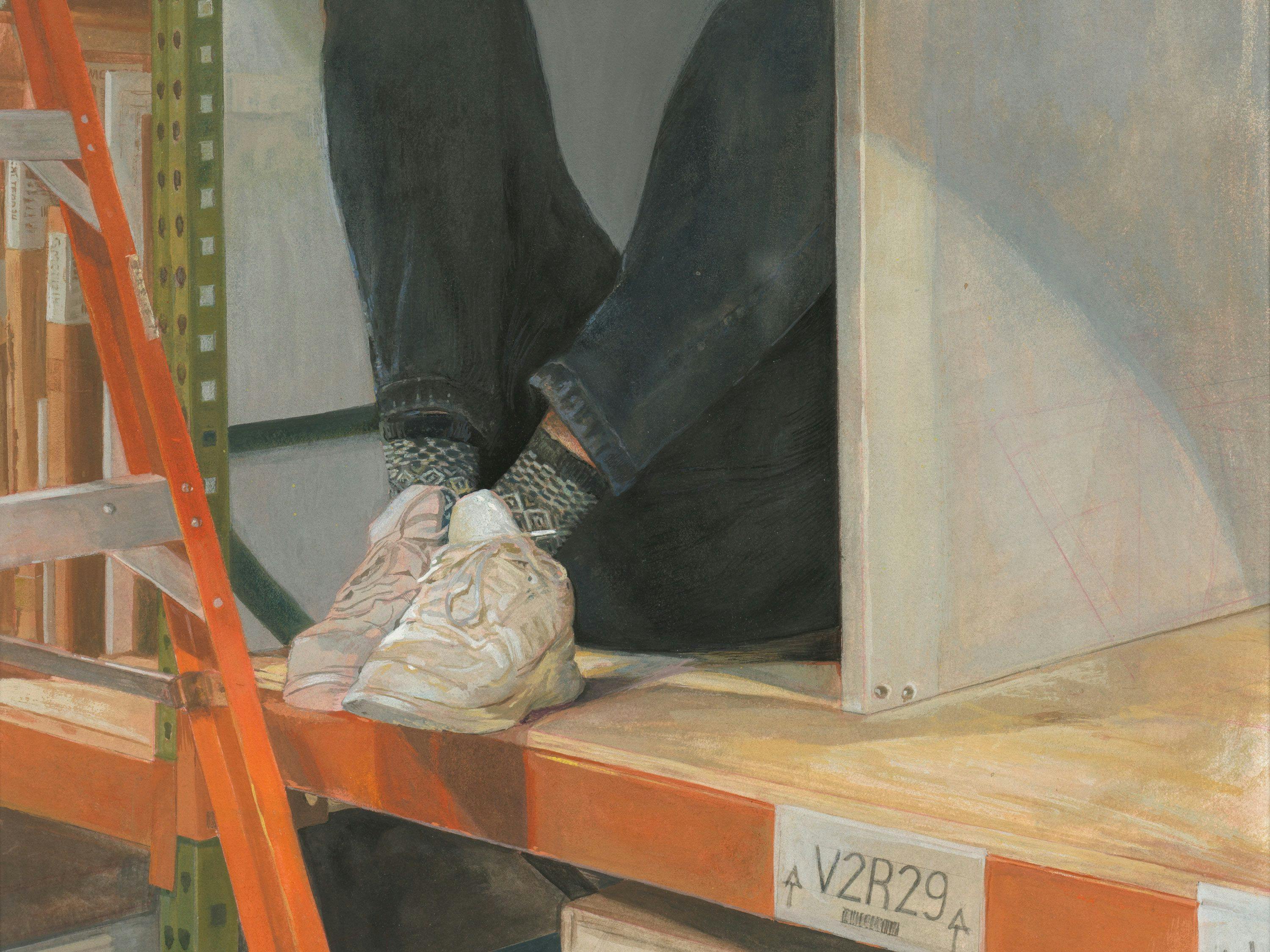 A detail from a painting by T. Dylan Moore, titled Self Portrait, dated 2024.