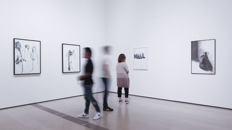 Installation view of the exhibition Juan Muñoz. Drawings 1982–2000 at Centro Botín in Santander, Spain, dated 2022.