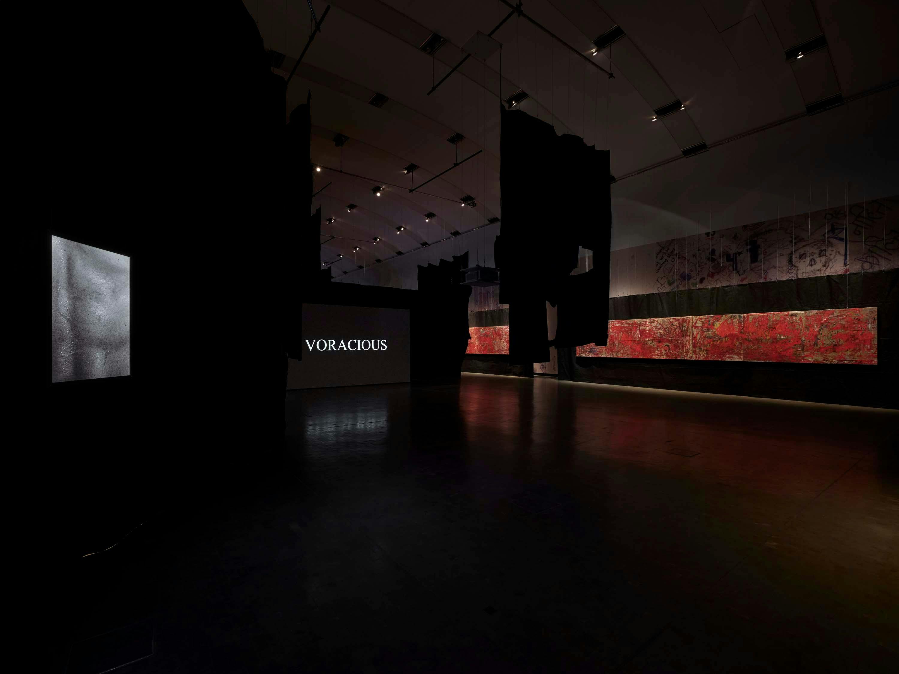 Installation view of the exhibition, Rene Matić & Oscar Murillo JAZZ, at Kunsthalle Wien in Vienna, Austria, dated 2024.