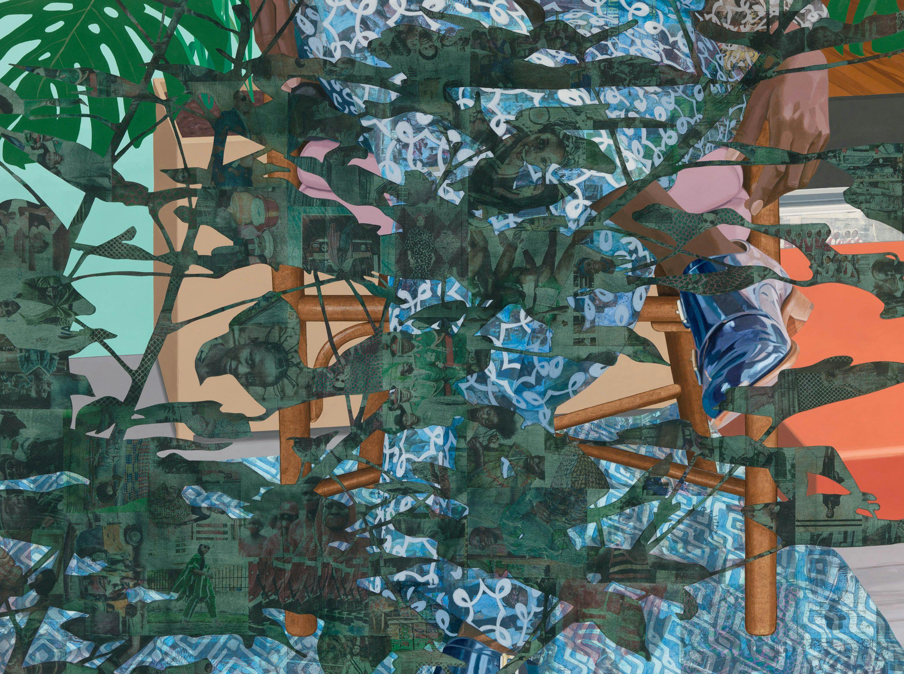 A detail from a work on paper by Njideka Akunyili Crosby, titled Still You Bloom in This Land of No Gardens, dated 2021.