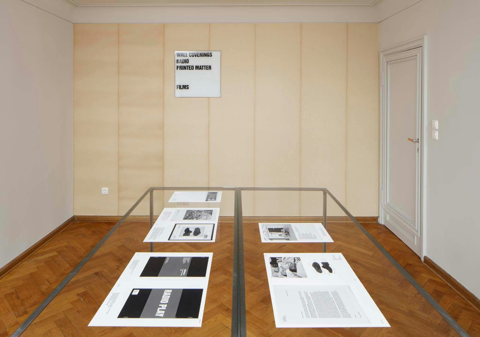 An installation view of an exhibition, titled christopher williams: werbung: adapted for use / provisional prop / a 48‑hour display of quality framing materials, at haubrok foundation in 2021.