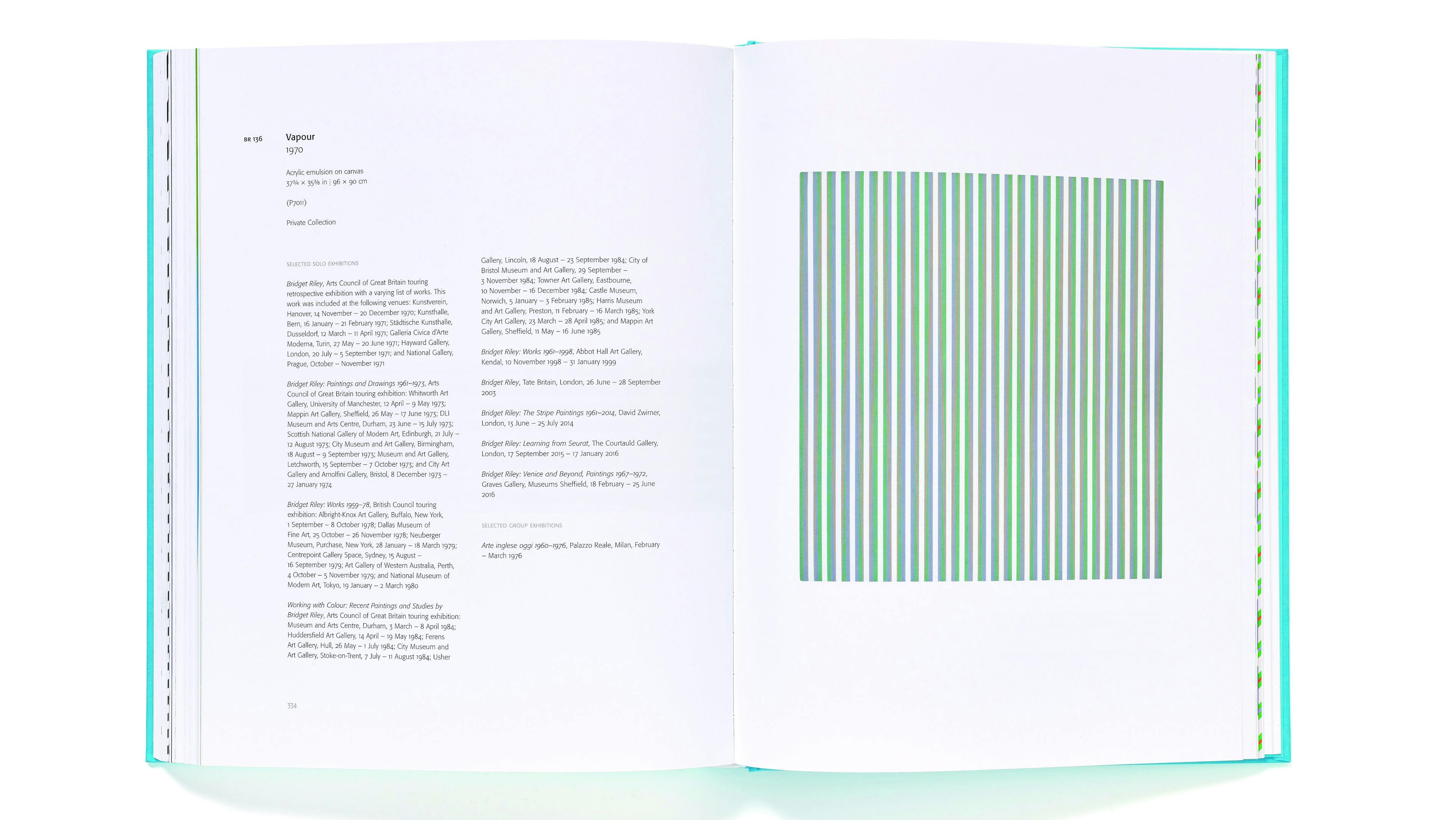 Covers and spread of a book box set titled Bridget Riley: The Complete Paintings, published by Thames and Hudson in 2018.