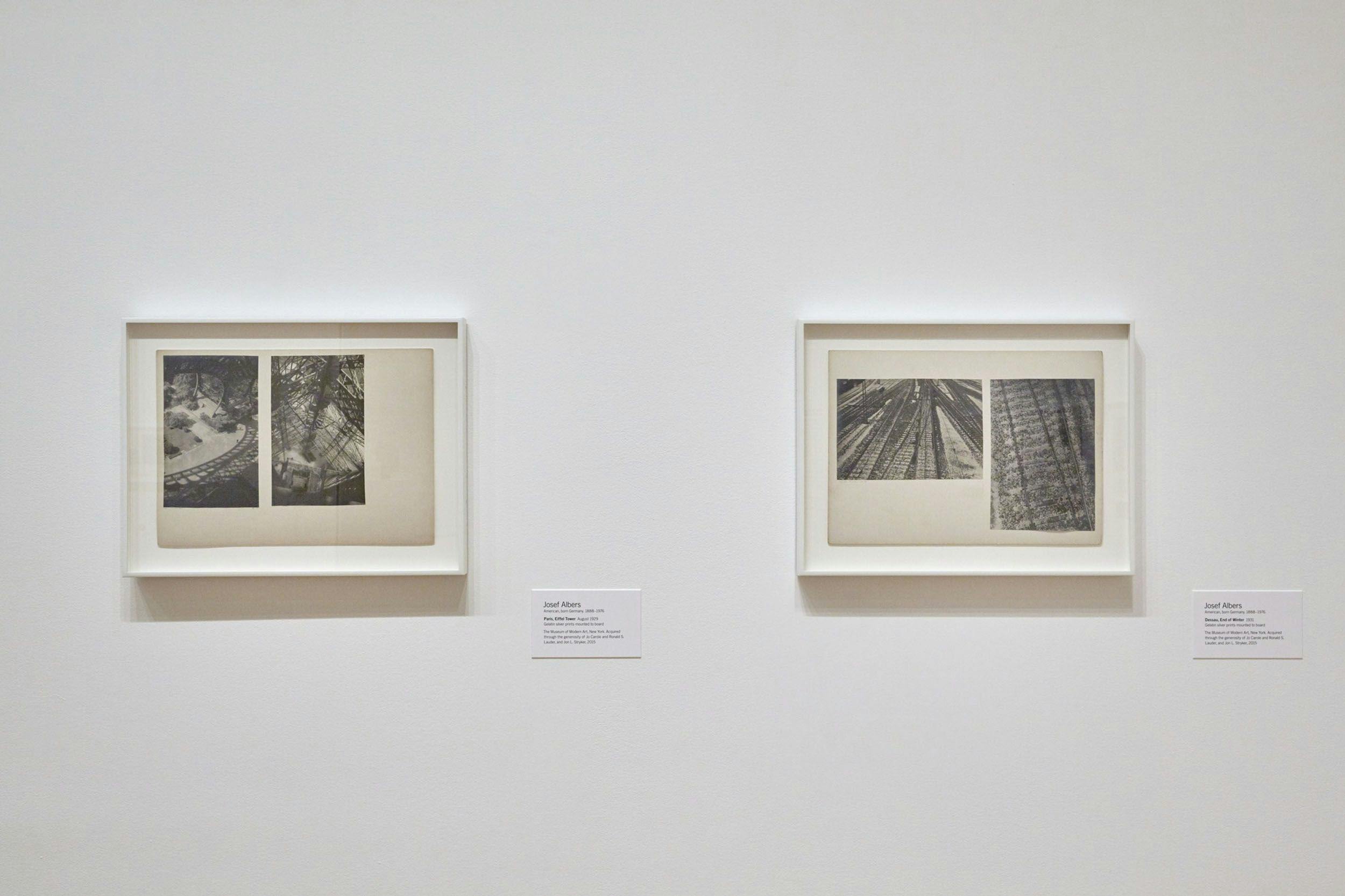 Installation view of the exhibition One and One Is Four: The Bauhaus Photocollages of Josef Albers¬†at The Museum of Modern Art, dated 2016 to 2017.