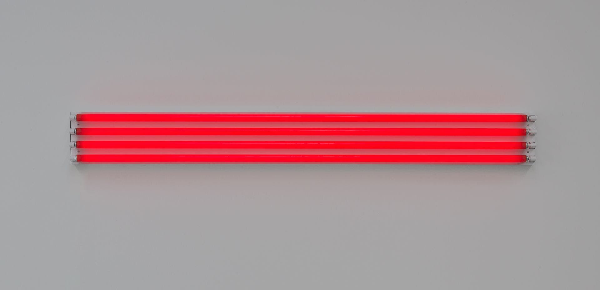 A sculpture by Dan Flavin, titled four red horizontals (to Sonja), dated 1963.