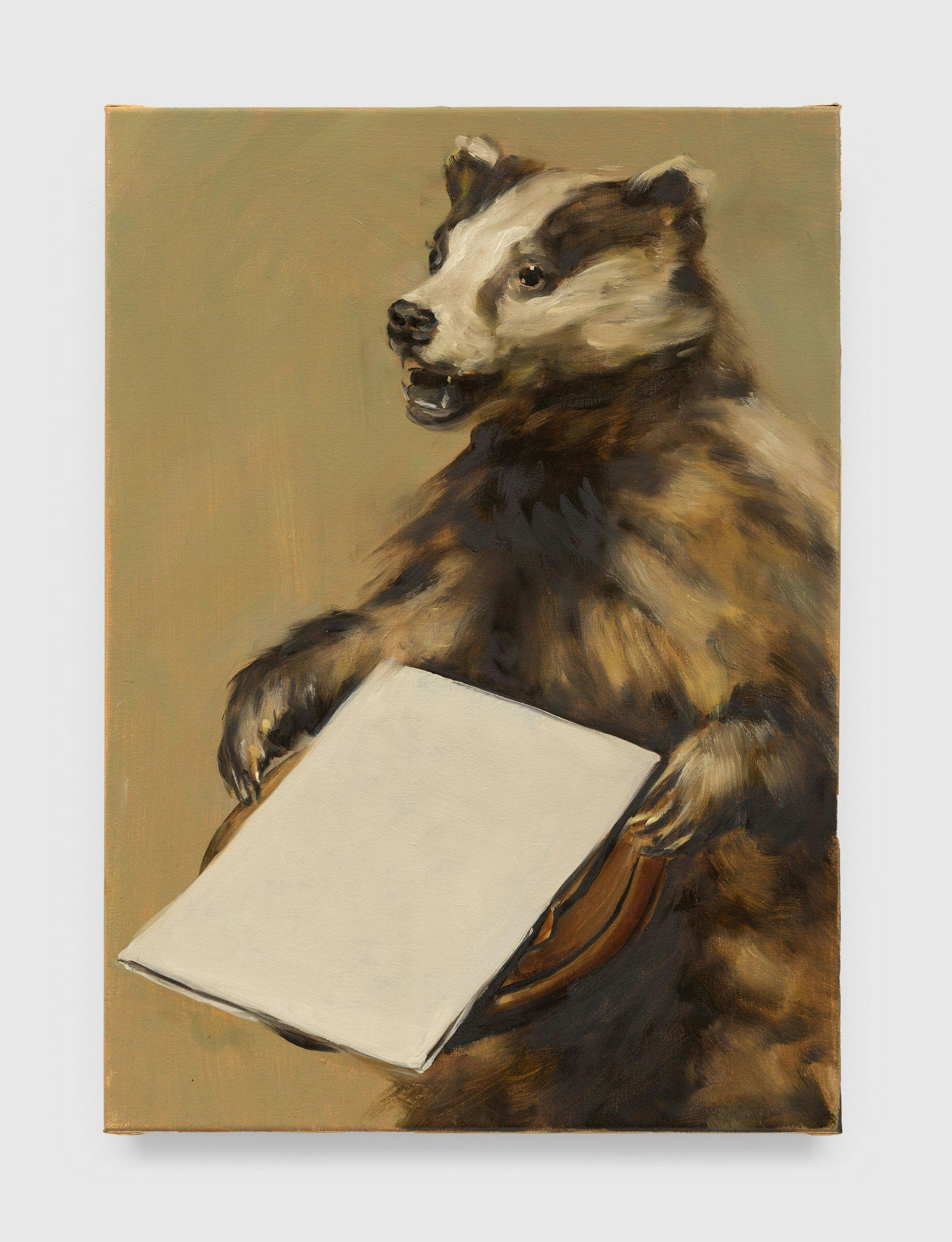 A painting by Michaël Borremans, titled Black Mould / The Badger's Song II, dated 2015.