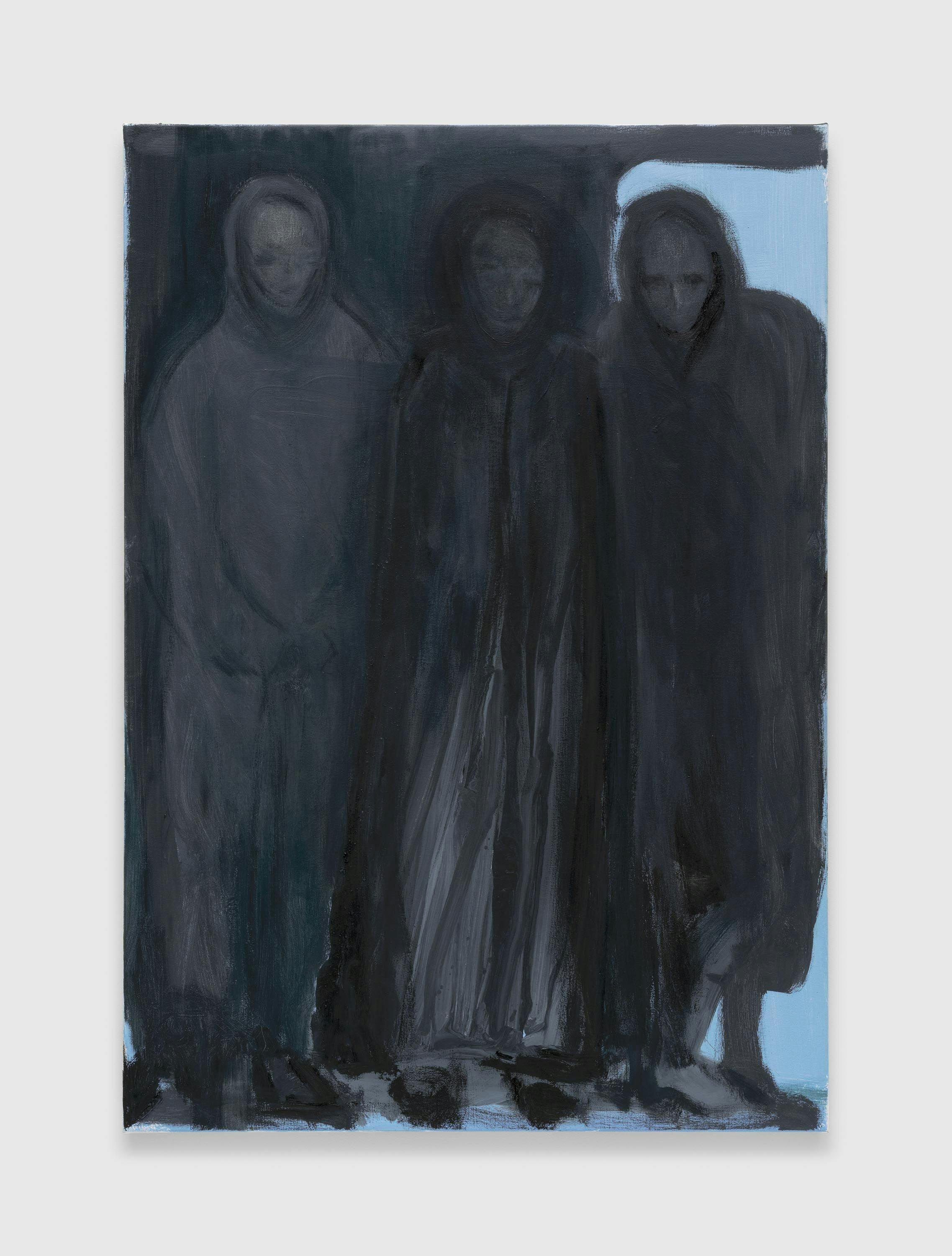 A painting by Marlene Dumas, titled ﻿Crowded, 2020 to 2021.