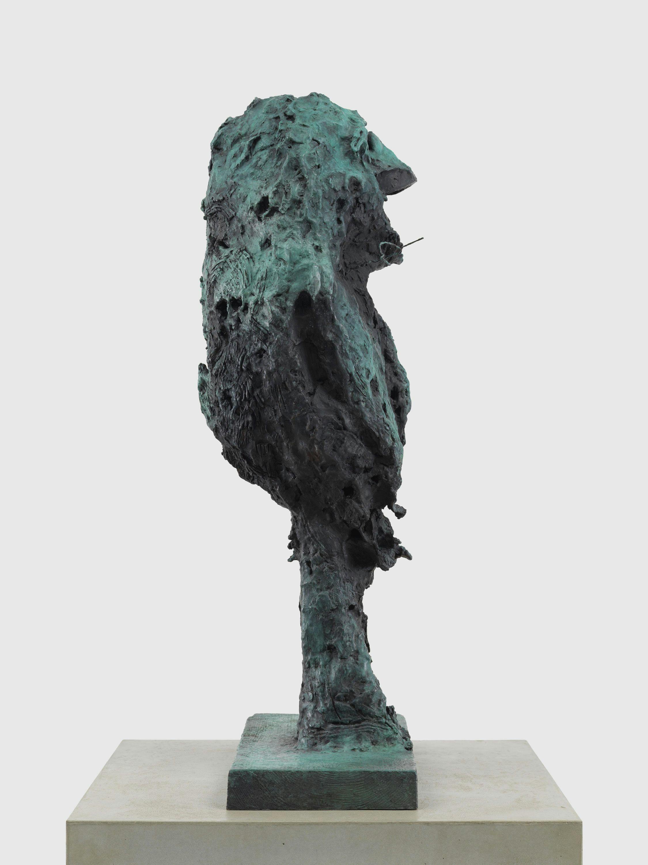 A detail from a patinated bronze artwork by Huma Bhabha, titled The Ancient and Arcane, dated 2021.
