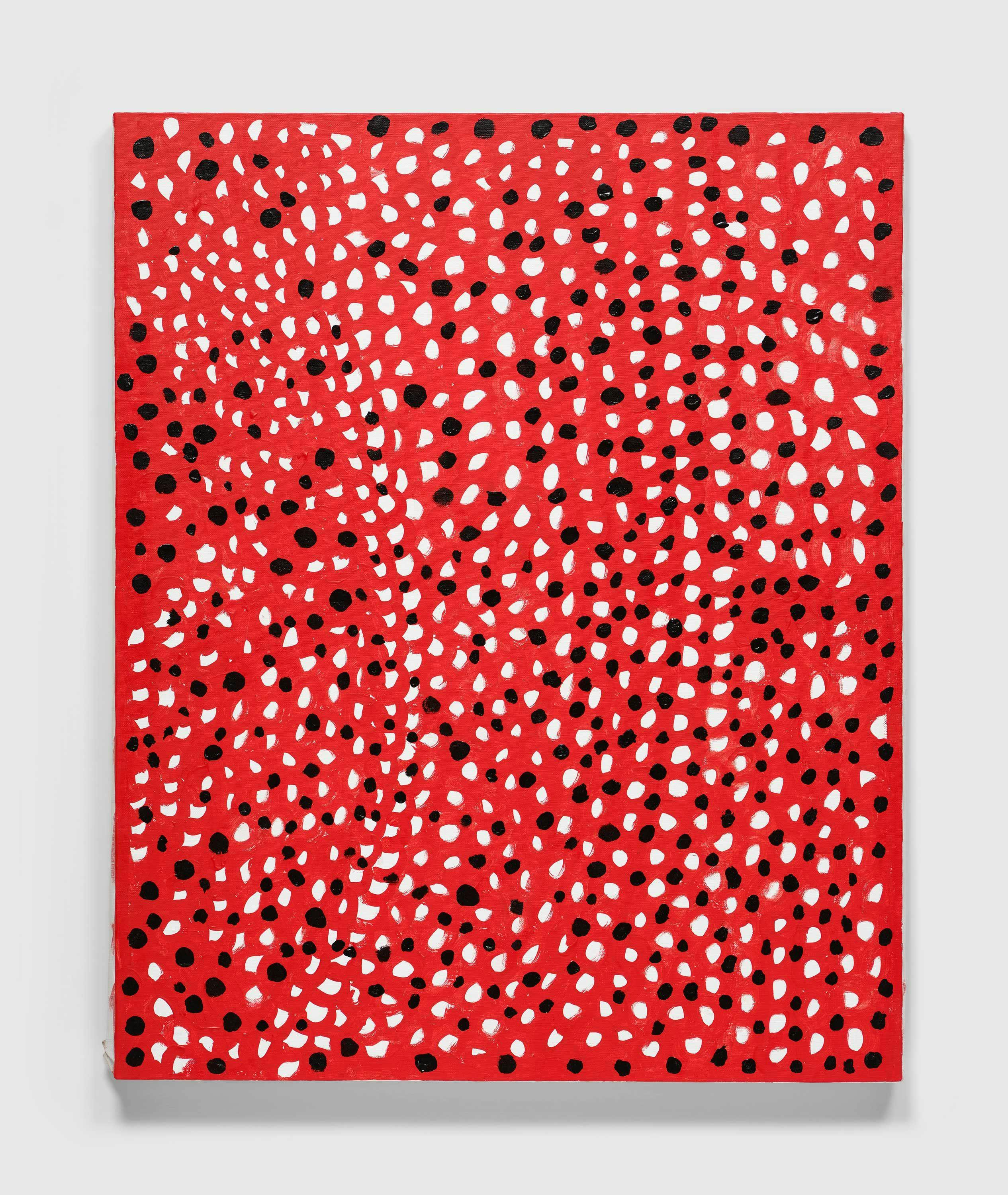 A painting by Yayoi Kusama, titled EVERY DAY I PRAY FOR LOVE, dated 2022.