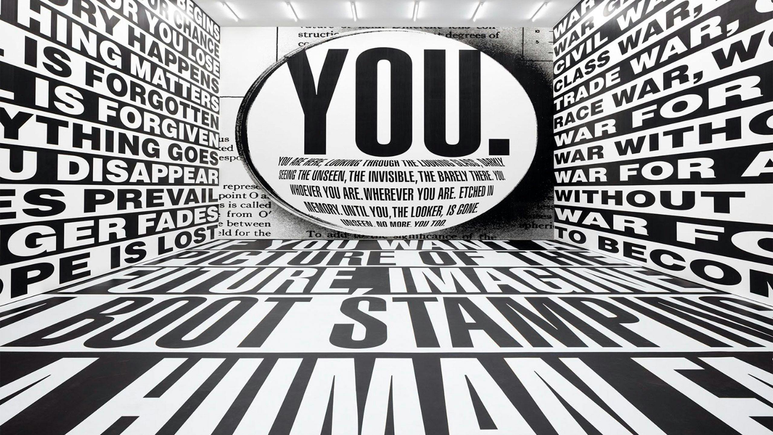 An installation by Barbara Kruger, called Untitled (Forever), dated 2017