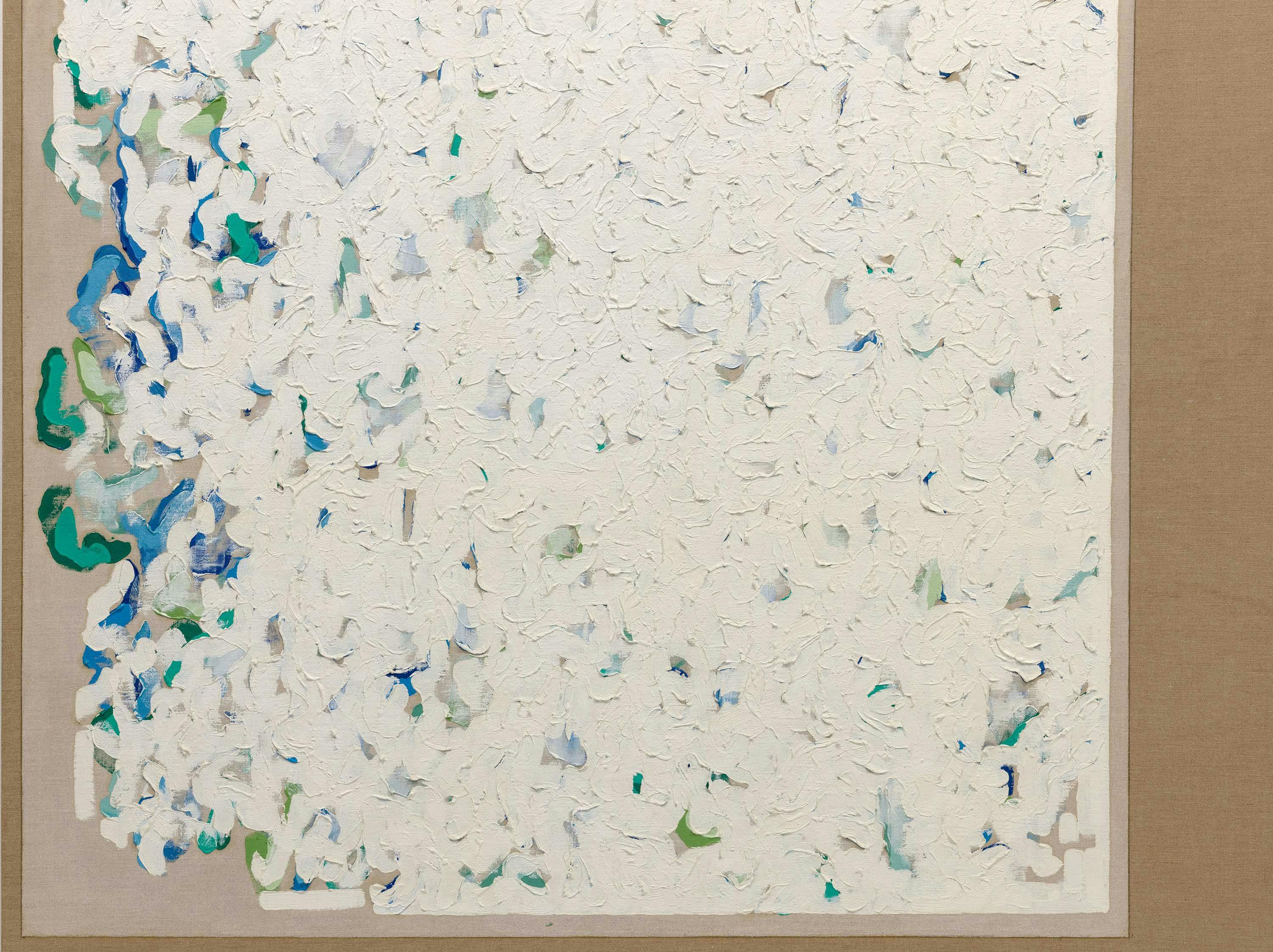 A detail from a painting by Robert Ryman, called Untitled, circa 1962.